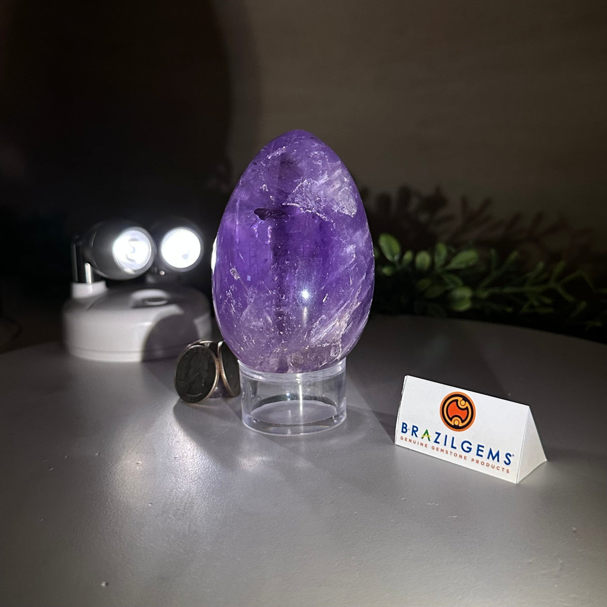 Extra Plus Polished Amethyst Egg w/ Acrylic Stand, 4.4” Tall #3995AM - 004 - Brazil GemsBrazil GemsExtra Plus Polished Amethyst Egg w/ Acrylic Stand, 4.4” Tall #3995AM - 004Freeform & Unique Shapes3995AM - 004