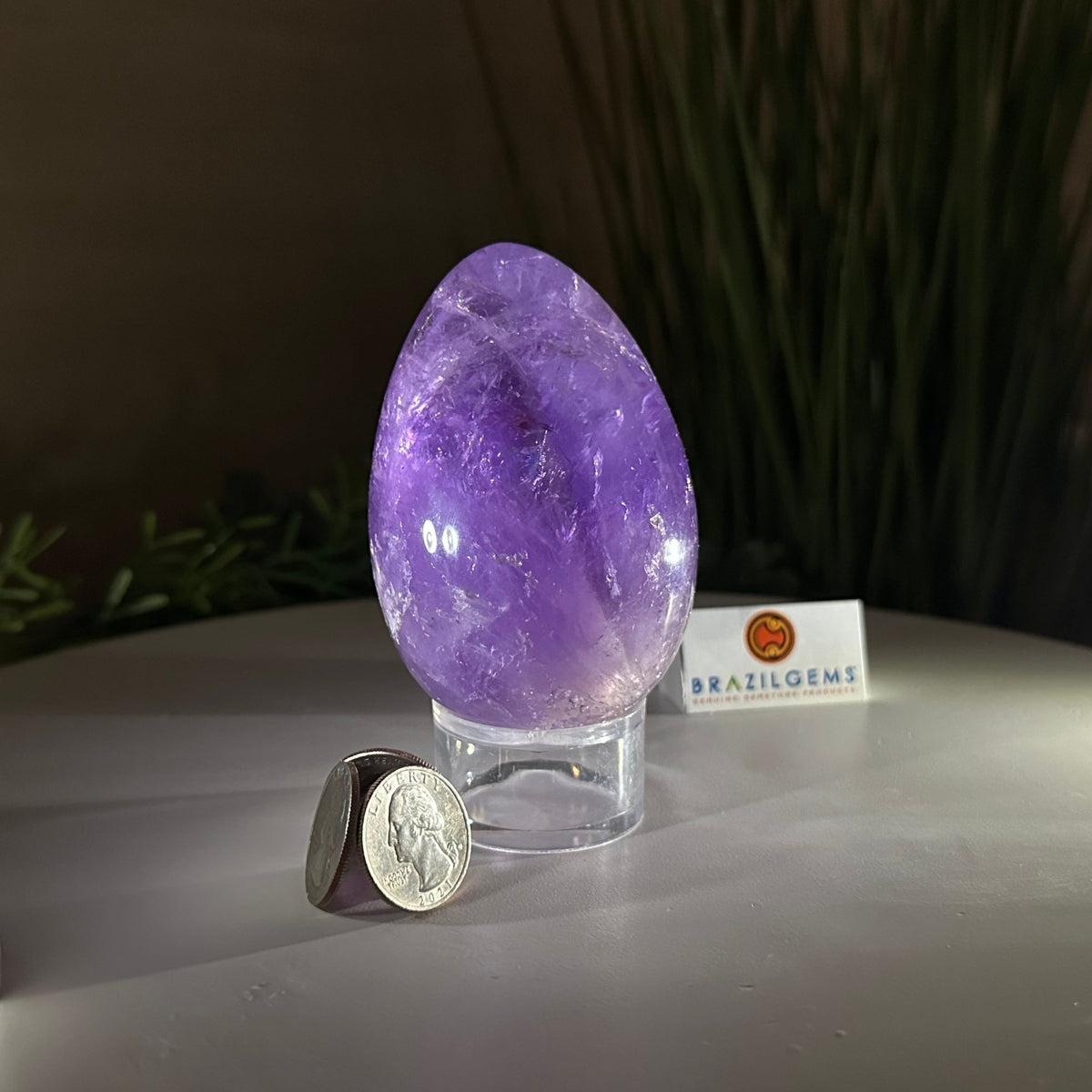Extra Plus Polished Amethyst Egg w/ Acrylic Stand, 4.4” Tall #3995AM - 004 - Brazil GemsBrazil GemsExtra Plus Polished Amethyst Egg w/ Acrylic Stand, 4.4” Tall #3995AM - 004Freeform & Unique Shapes3995AM - 004