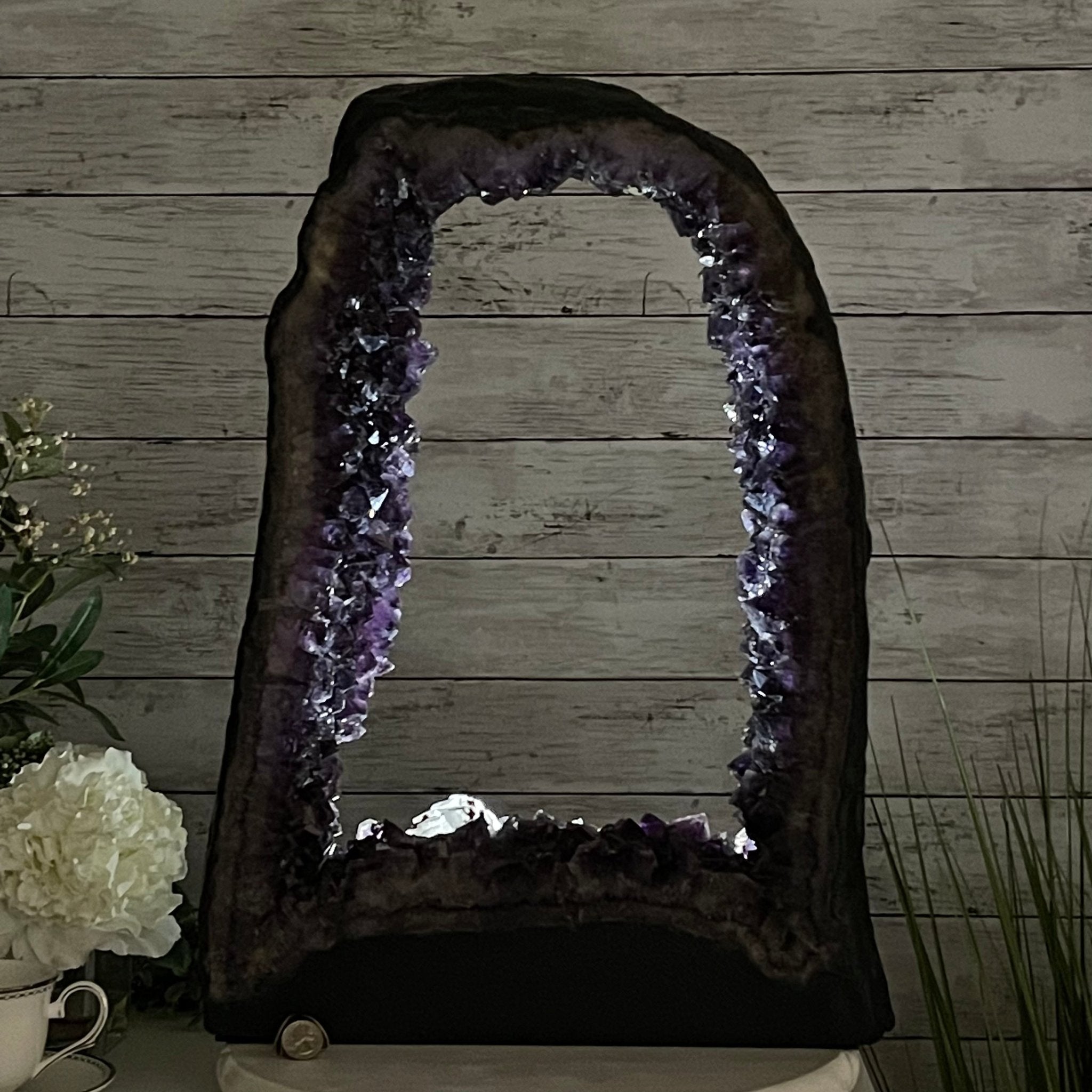 Extra Plus Quality 2-Sided Brazilian Amethyst Cathedral, 37.8 lbs, 22.5" tall, #5605-0073 by Brazil Gems - Brazil GemsBrazil GemsExtra Plus Quality 2-Sided Brazilian Amethyst Cathedral, 37.8 lbs, 22.5" tall, #5605-0073 by Brazil GemsOpen 2-Sided Cathedrals5605-0073