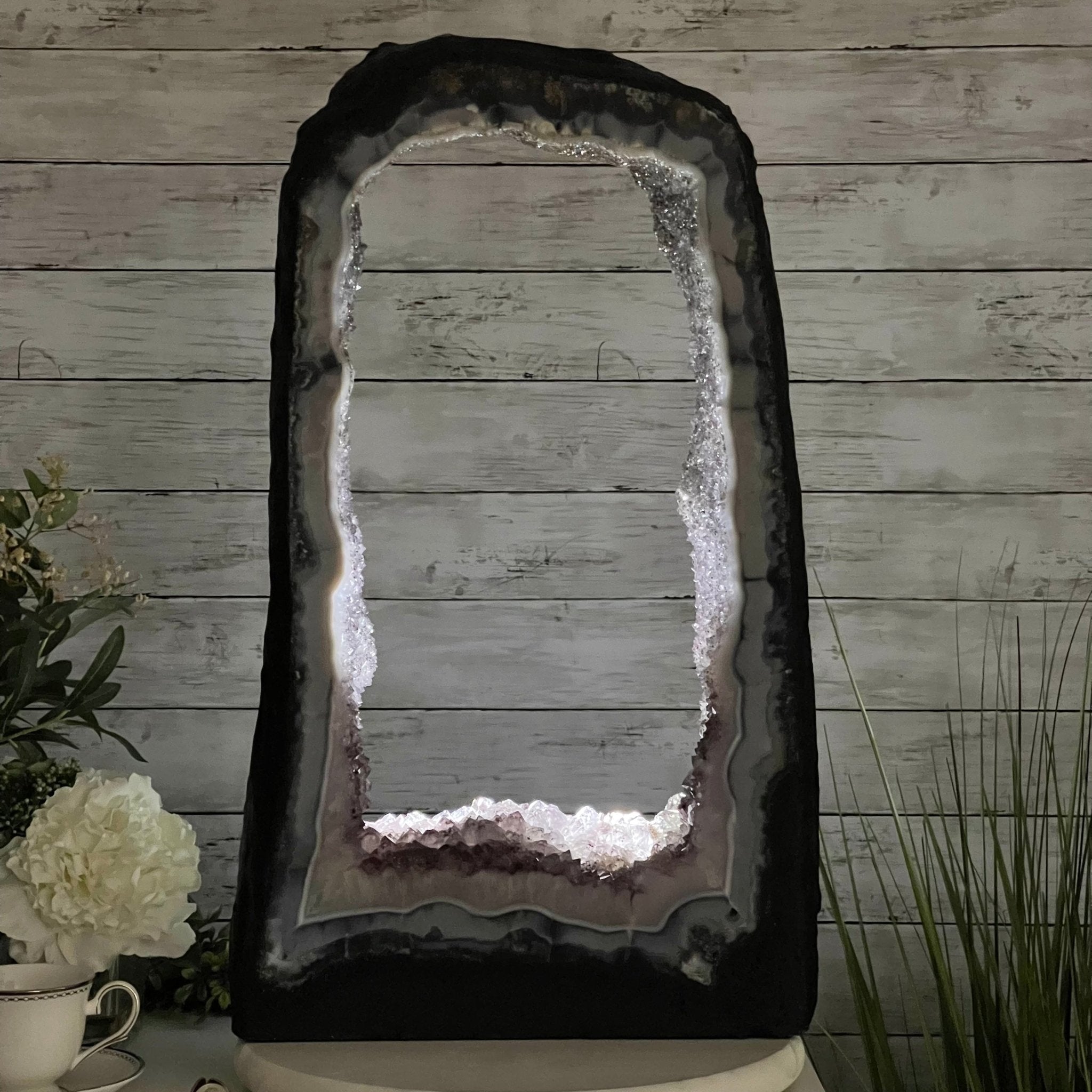 Extra Plus Quality 2-Sided Brazilian Amethyst Cathedral, 51.4 lbs, 26.25" tall, #5605-0074 by Brazil Gems - Brazil GemsBrazil GemsExtra Plus Quality 2-Sided Brazilian Amethyst Cathedral, 51.4 lbs, 26.25" tall, #5605-0074 by Brazil GemsOpen 2-Sided Cathedrals5605-0074