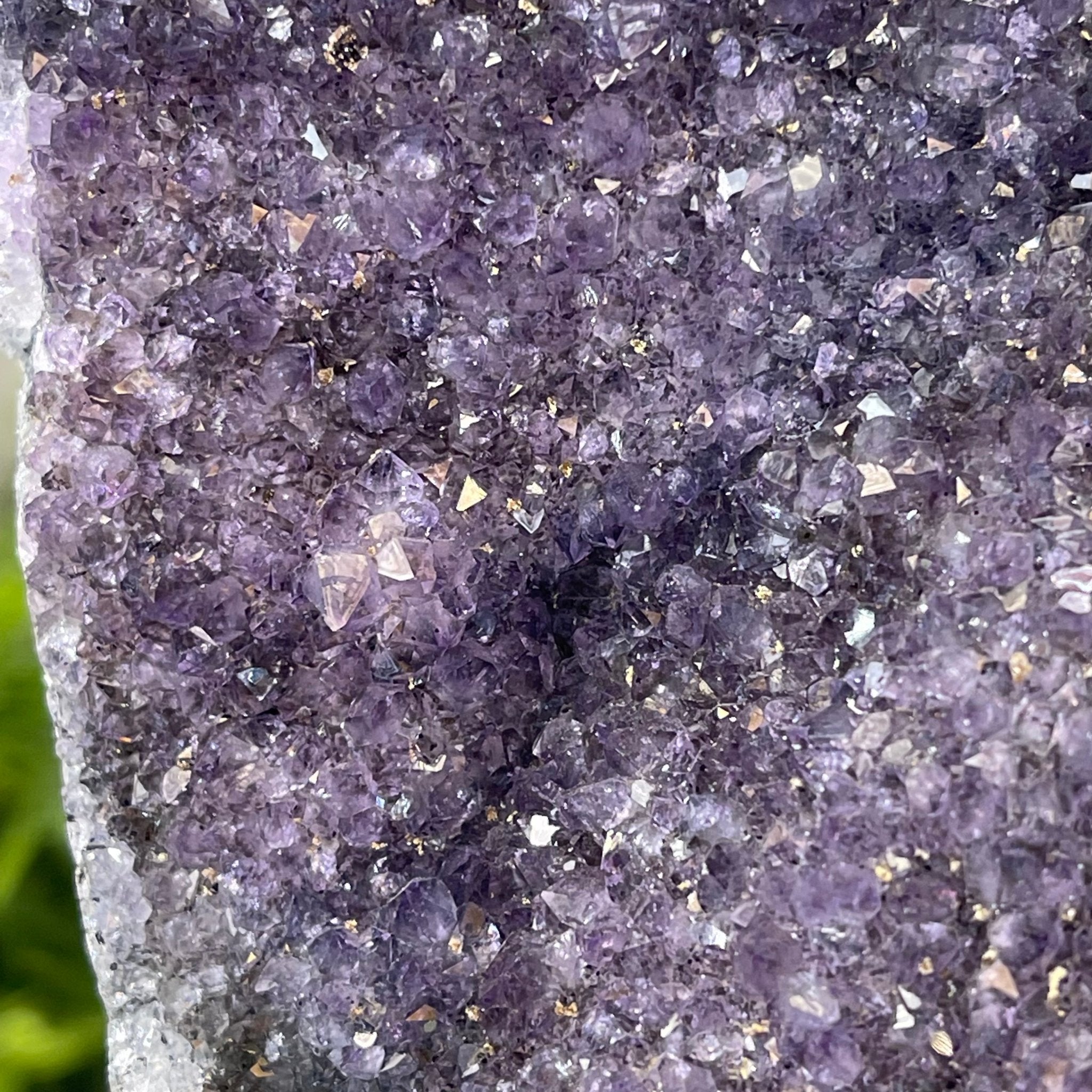 Extra Plus Quality Amethyst Druse Cluster on Metal Stand, 12.5 lbs & 14" tall #5491-0046 by Brazil Gems - Brazil GemsBrazil GemsExtra Plus Quality Amethyst Druse Cluster on Metal Stand, 12.5 lbs & 14" tall #5491-0046 by Brazil GemsClusters on Fixed Bases5491-0046