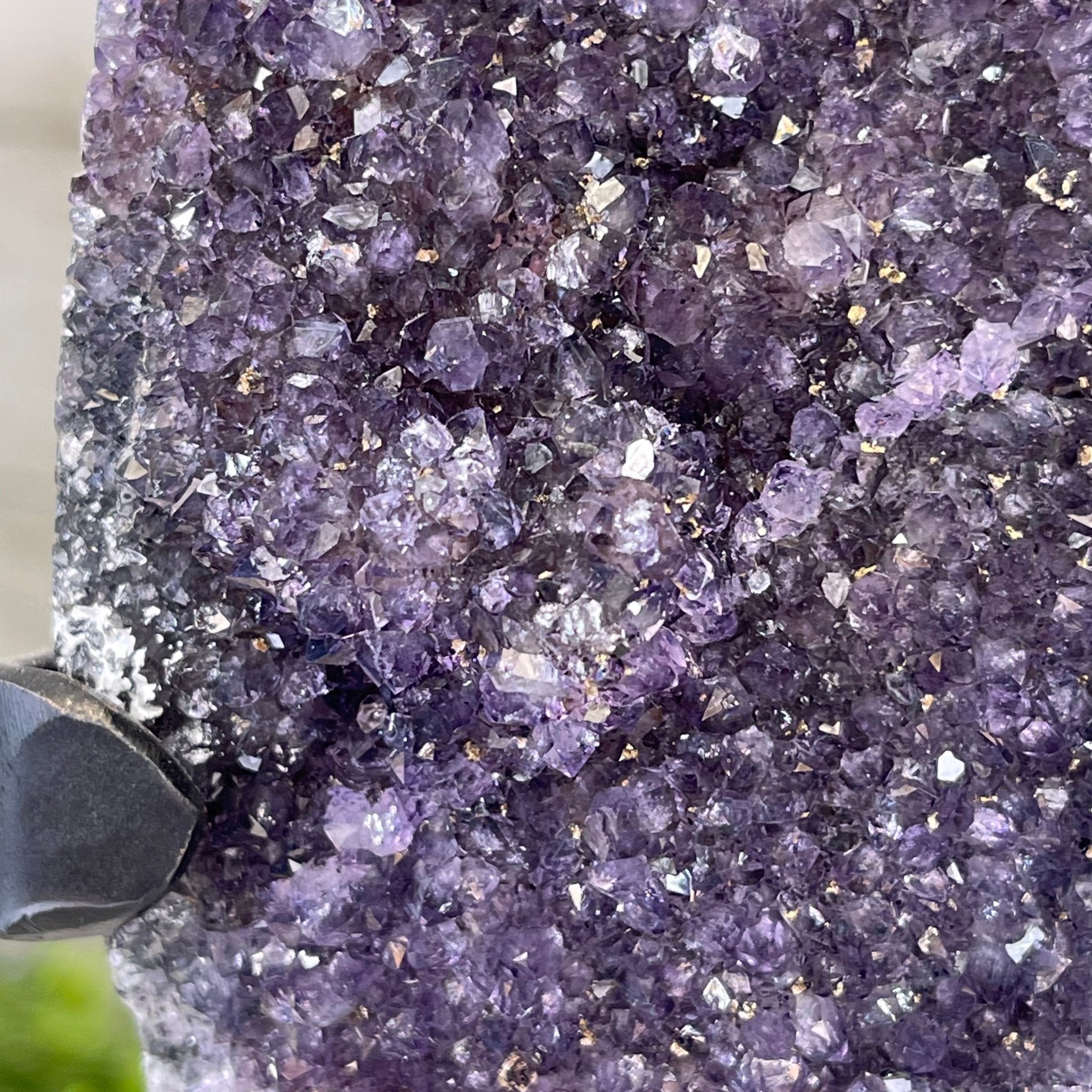 Extra Plus Quality Amethyst Druse Cluster on Metal Stand, 12.5 lbs & 14" tall #5491-0046 by Brazil Gems - Brazil GemsBrazil GemsExtra Plus Quality Amethyst Druse Cluster on Metal Stand, 12.5 lbs & 14" tall #5491-0046 by Brazil GemsClusters on Fixed Bases5491-0046