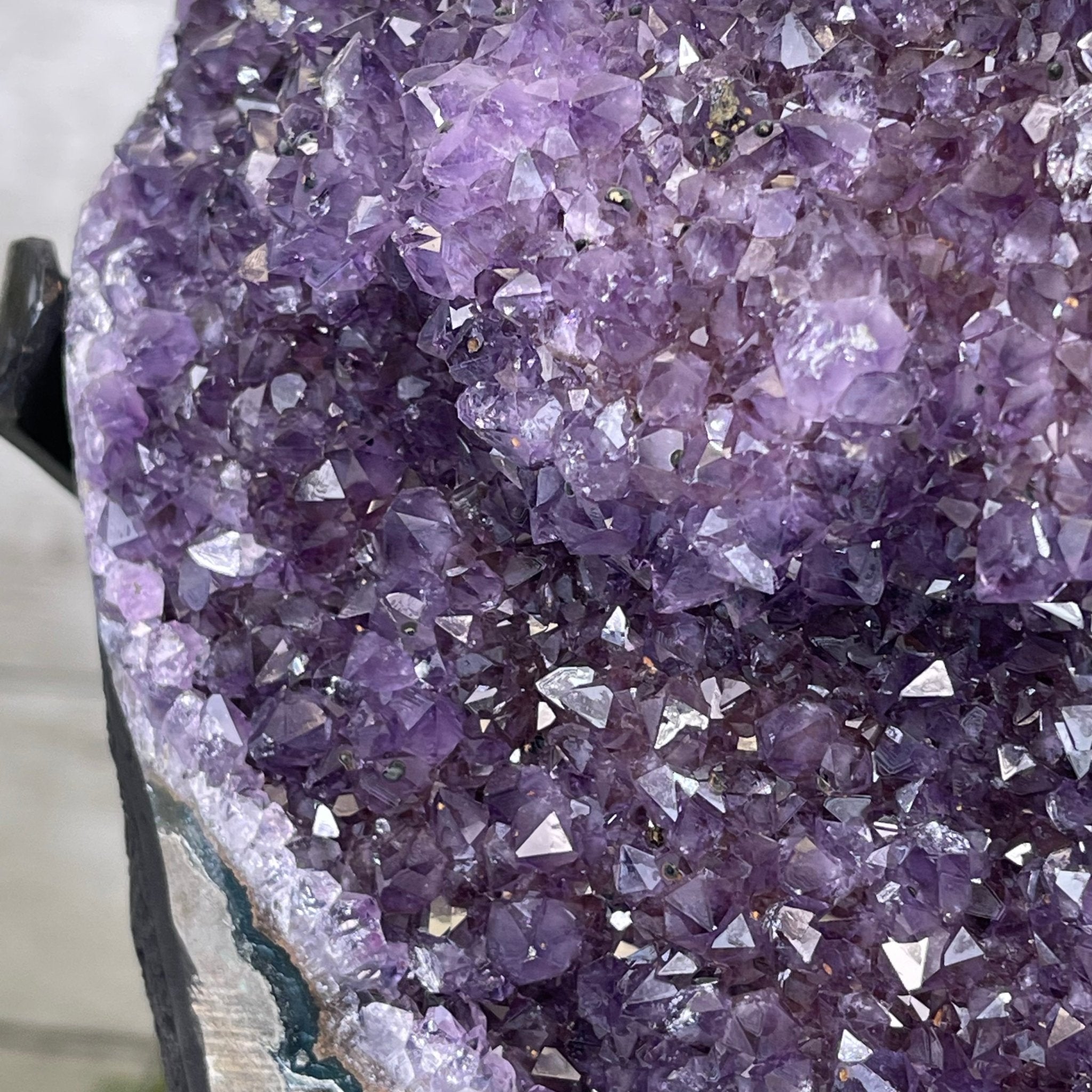 Extra Plus Quality Amethyst Druse Cluster on Metal Stand, 14.4 lbs & 14.25" tall #5491-0056 by Brazil Gems - Brazil GemsBrazil GemsExtra Plus Quality Amethyst Druse Cluster on Metal Stand, 14.4 lbs & 14.25" tall #5491-0056 by Brazil GemsClusters on Fixed Bases5491-0056