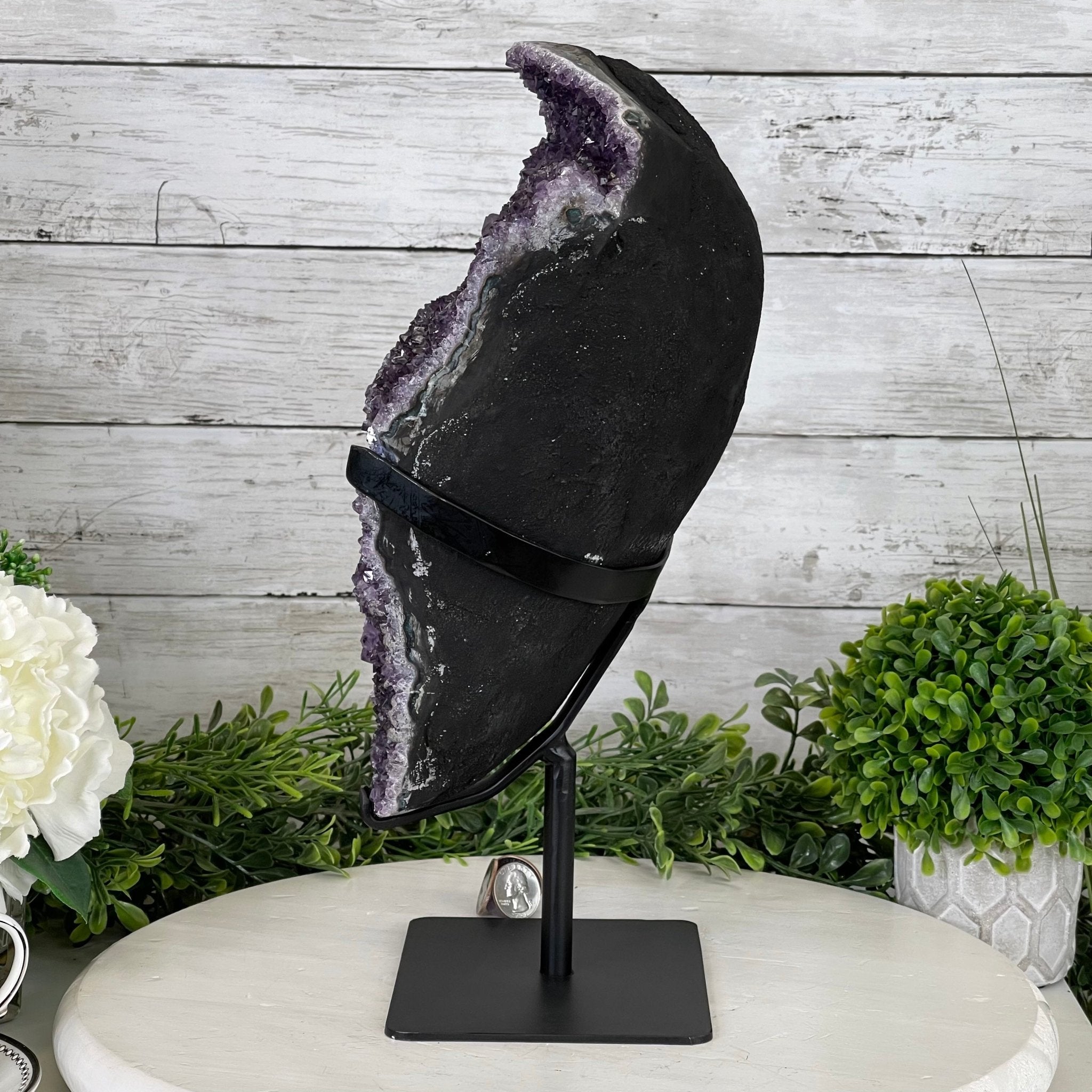 Extra Plus Quality Amethyst Druse Cluster on Metal Stand, 14.4 lbs & 14.25" tall #5491-0056 by Brazil Gems - Brazil GemsBrazil GemsExtra Plus Quality Amethyst Druse Cluster on Metal Stand, 14.4 lbs & 14.25" tall #5491-0056 by Brazil GemsClusters on Fixed Bases5491-0056