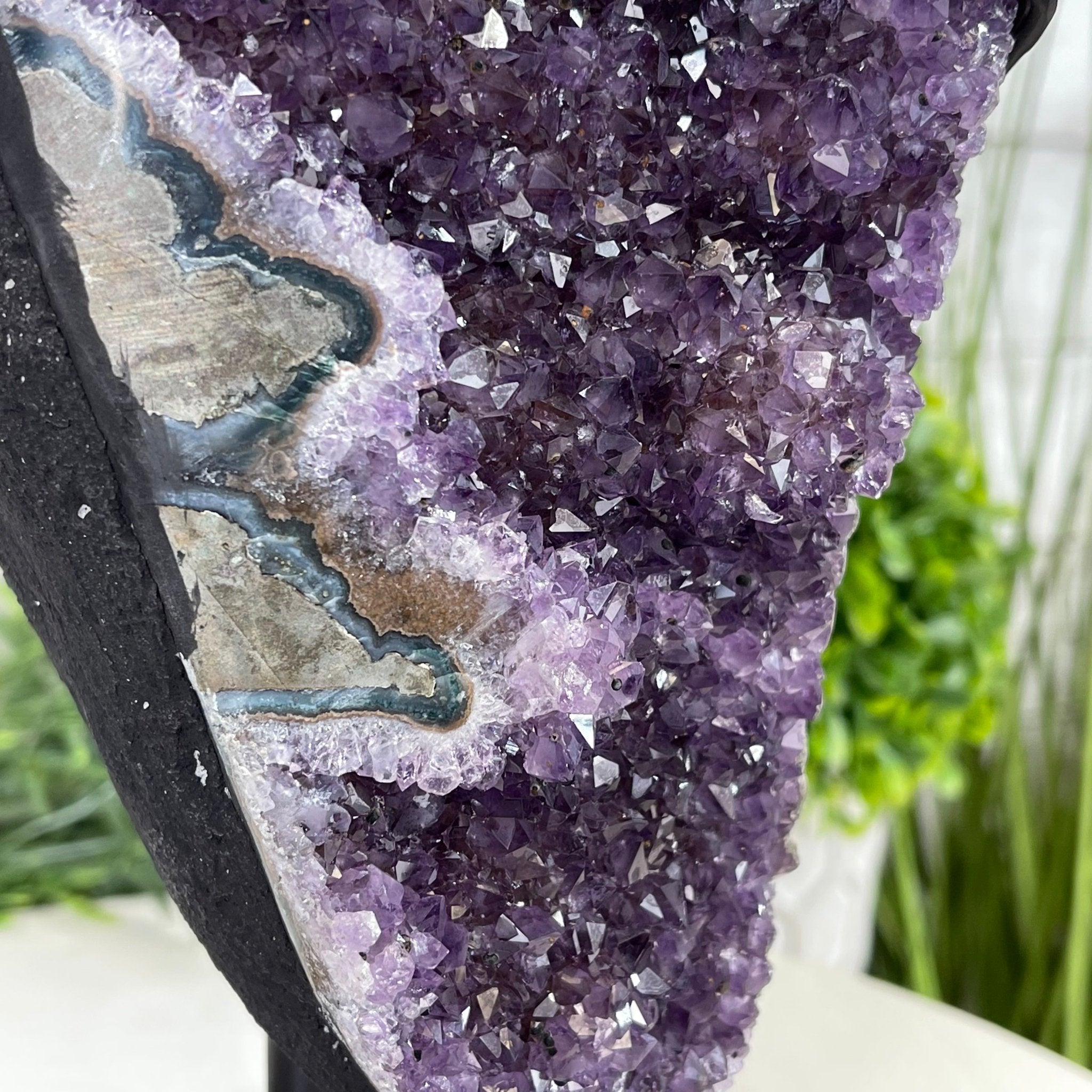 Extra Plus Quality Amethyst Druse Cluster on Metal Stand, 14.4 lbs & 14.25" tall #5491-0056 by Brazil Gems - Brazil GemsBrazil GemsExtra Plus Quality Amethyst Druse Cluster on Metal Stand, 14.4 lbs & 14.25" tall #5491-0056 by Brazil GemsClusters on Fixed Bases5491-0056