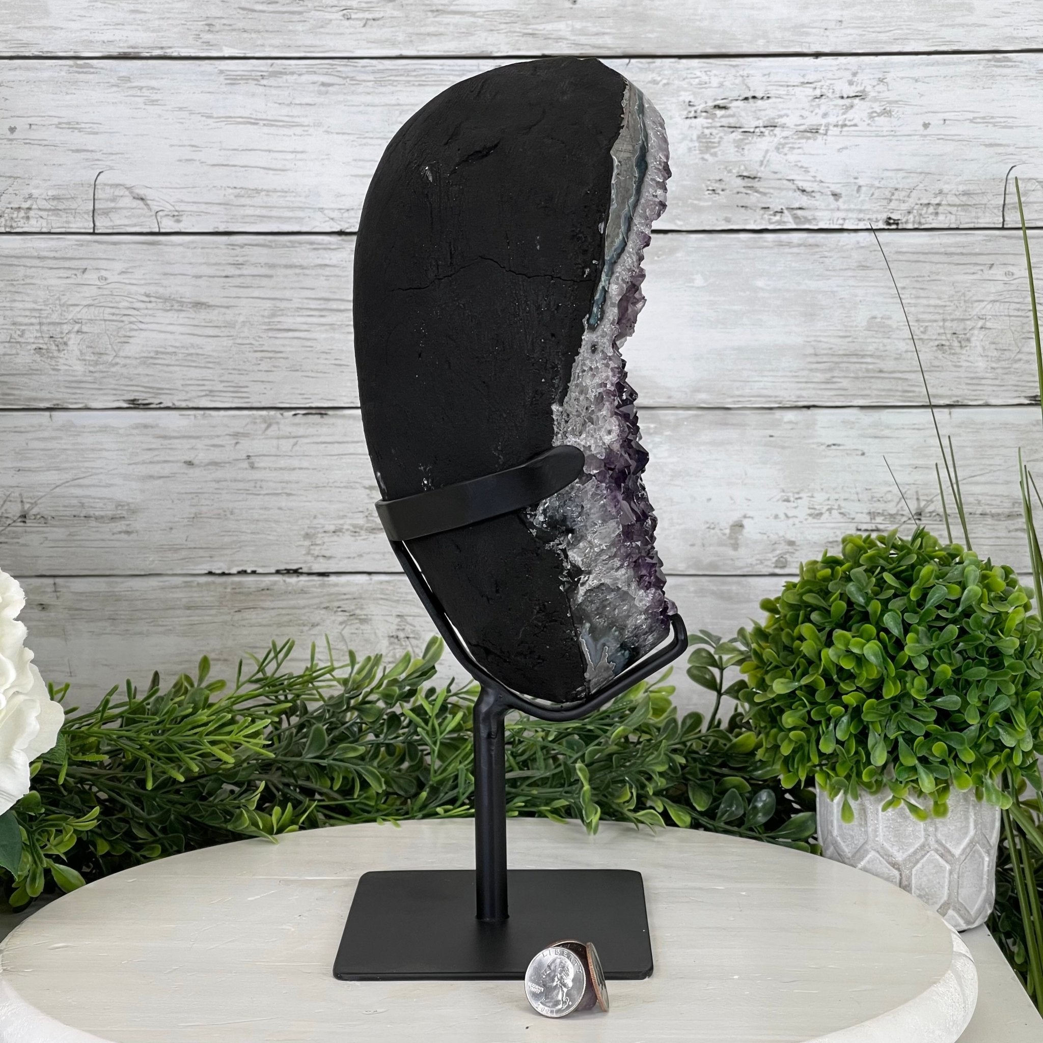Extra Plus Quality Amethyst Druse Cluster on Metal Stand, 14.8 lbs & 13.25" tall #5491-0053 by Brazil Gems - Brazil GemsBrazil GemsExtra Plus Quality Amethyst Druse Cluster on Metal Stand, 14.8 lbs & 13.25" tall #5491-0053 by Brazil GemsClusters on Fixed Bases5491-0053