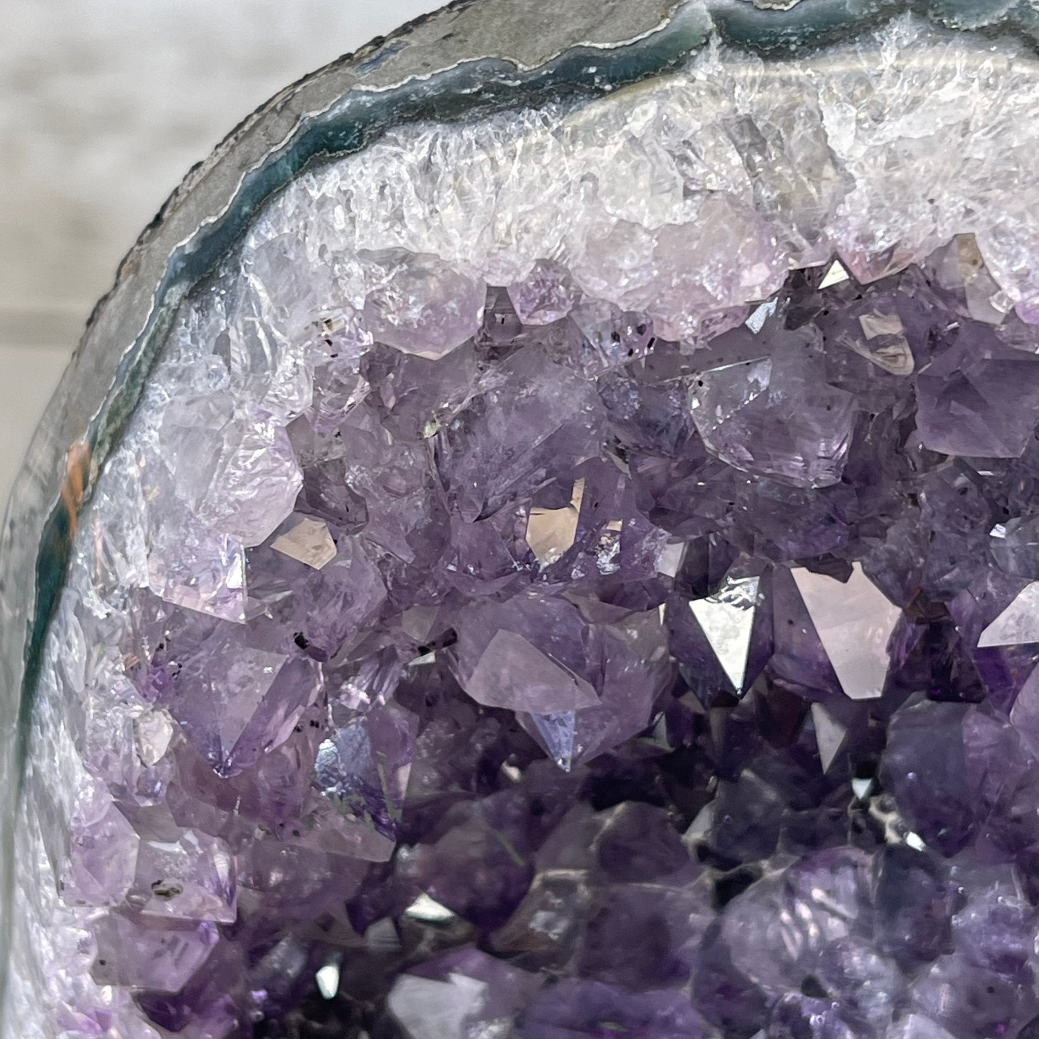 Extra Plus Quality Amethyst Druse Cluster on Metal Stand, 14.8 lbs & 13.25" tall #5491-0053 by Brazil Gems - Brazil GemsBrazil GemsExtra Plus Quality Amethyst Druse Cluster on Metal Stand, 14.8 lbs & 13.25" tall #5491-0053 by Brazil GemsClusters on Fixed Bases5491-0053