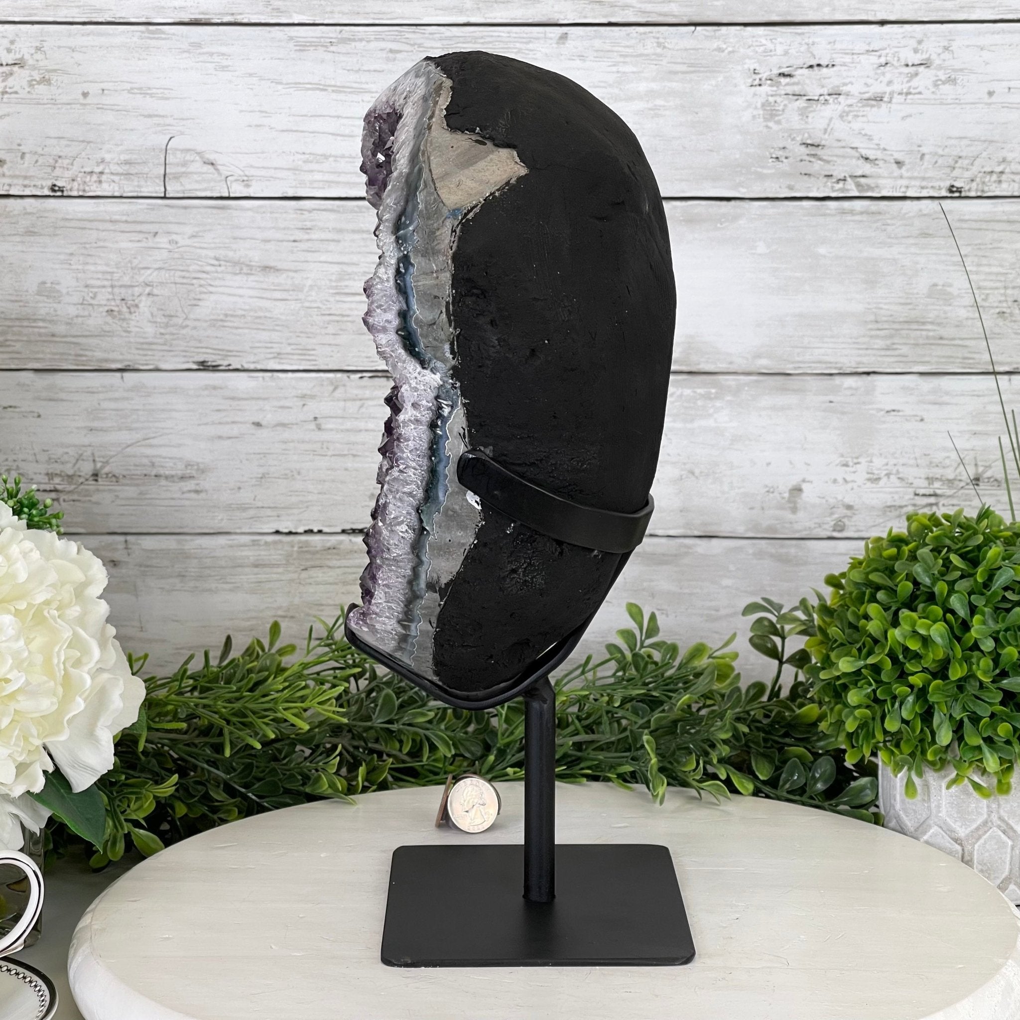 Extra Plus Quality Amethyst Druse Cluster on Metal Stand, 14.8 lbs & 13.25" tall #5491-0053 by Brazil Gems - Brazil GemsBrazil GemsExtra Plus Quality Amethyst Druse Cluster on Metal Stand, 14.8 lbs & 13.25" tall #5491-0053 by Brazil GemsClusters on Fixed Bases5491-0053