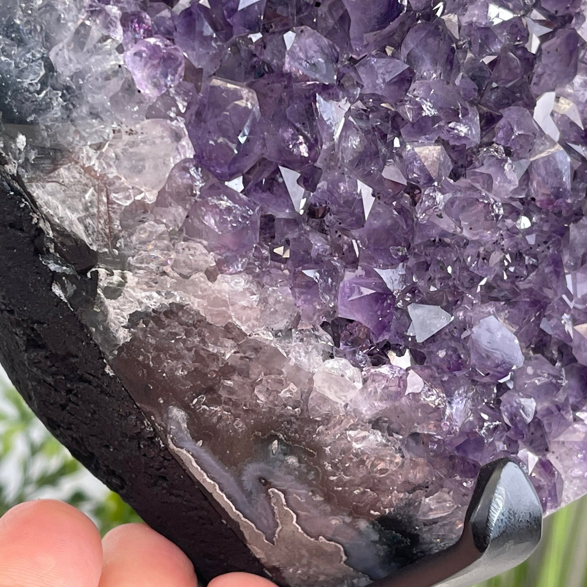 Extra Plus Quality Amethyst Druse Cluster on Metal Stand, 14.8 lbs & 13.25" tall #5491-0053 by Brazil Gems - Brazil GemsBrazil GemsExtra Plus Quality Amethyst Druse Cluster on Metal Stand, 14.8 lbs & 13.25" tall #5491-0053 by Brazil GemsClusters on Fixed Bases5491-0053