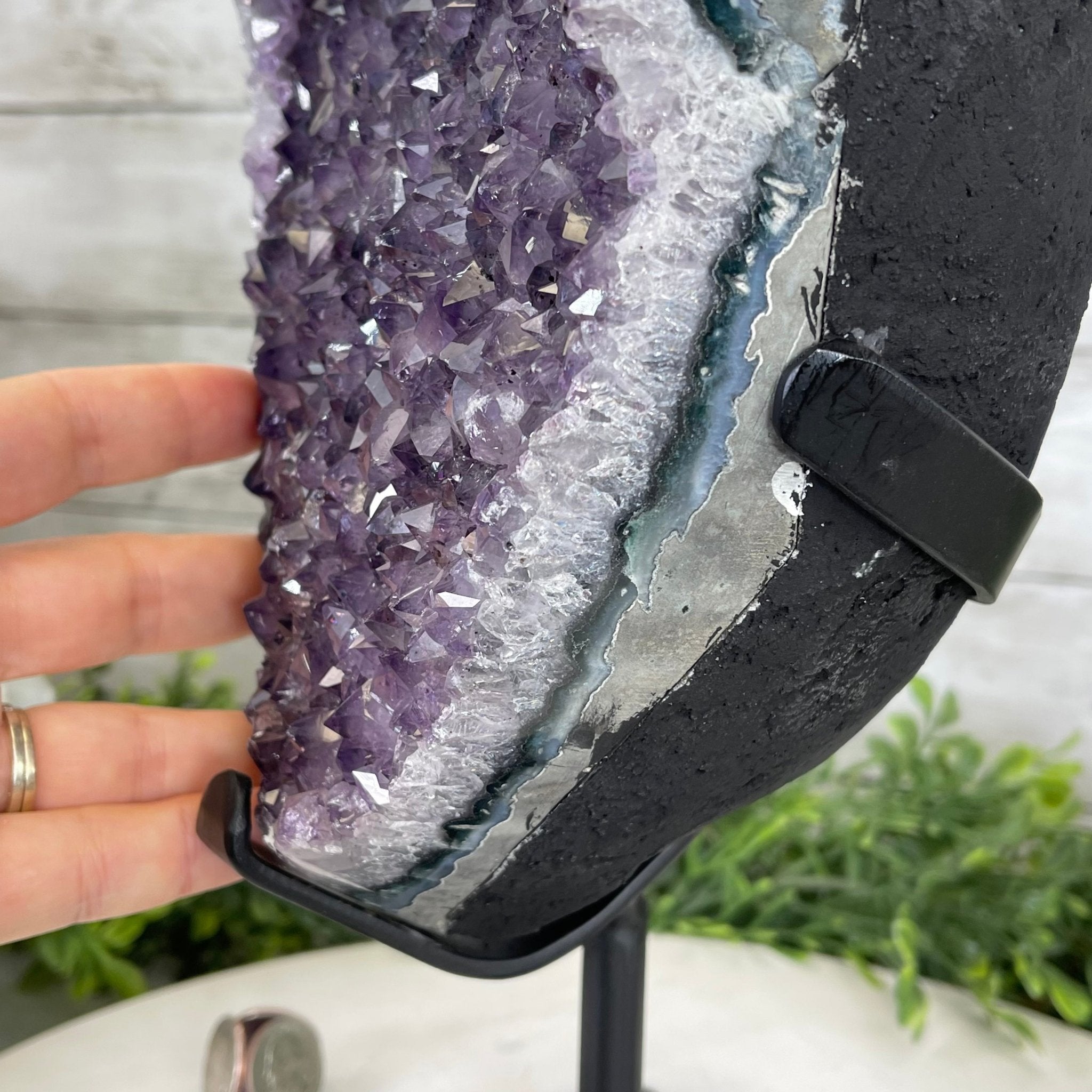 Extra Plus Quality Amethyst Druse Cluster on Metal Stand, 14.8 lbs & 13.25" tall #5491-0053 by Brazil Gems - Brazil GemsBrazil GemsExtra Plus Quality Amethyst Druse Cluster on Metal Stand, 14.8 lbs & 13.25" tall #5491-0053 by Brazil GemsClusters on Fixed Bases5491-0053