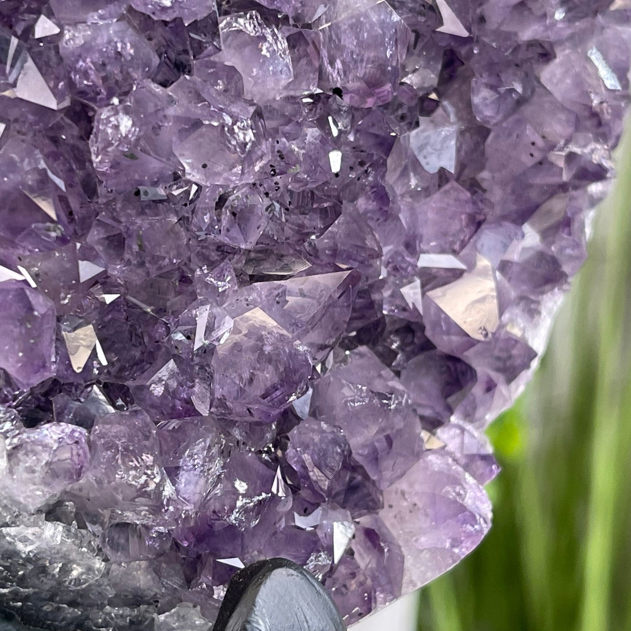 Extra Plus Quality Amethyst Druse Cluster on Metal Stand, 14.8 lbs & 13.25" tall #5491-0053 by Brazil Gems - Brazil GemsBrazil GemsExtra Plus Quality Amethyst Druse Cluster on Metal Stand, 14.8 lbs & 13.25" tall #5491-0053 by Brazil GemsClusters on Fixed Bases5491-0053