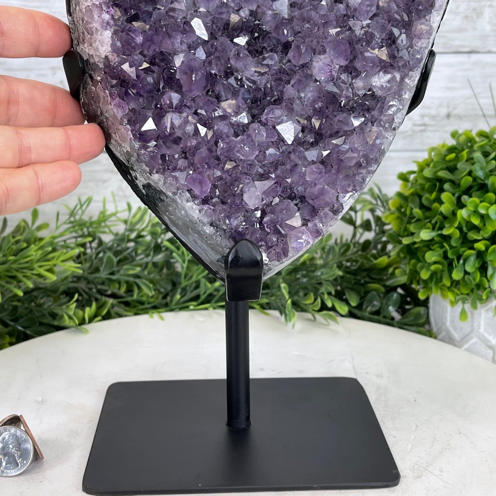 Extra Plus Quality Amethyst Druse Cluster on Metal Stand, 14.8 lbs & 13.25" tall #5491-0053 by Brazil Gems - Brazil GemsBrazil GemsExtra Plus Quality Amethyst Druse Cluster on Metal Stand, 14.8 lbs & 13.25" tall #5491-0053 by Brazil GemsClusters on Fixed Bases5491-0053