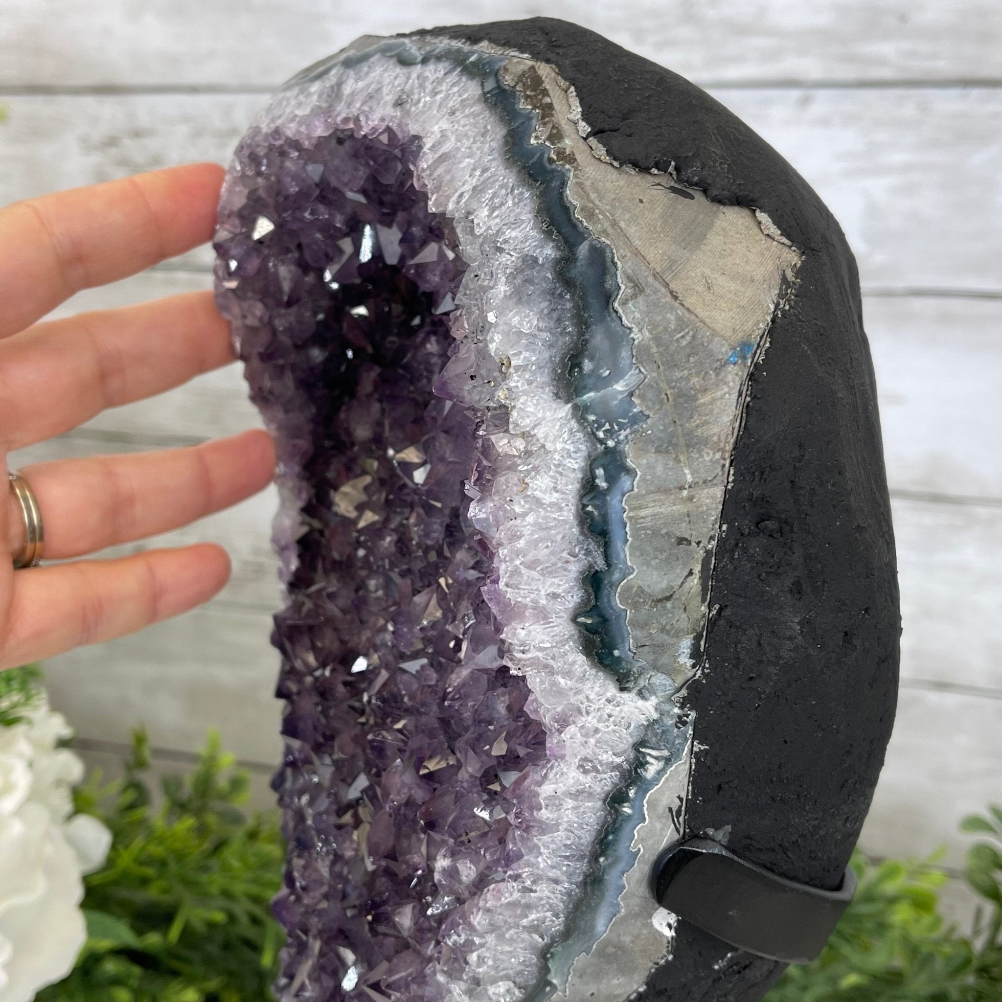 Extra Plus Quality Amethyst Druse Cluster on Metal Stand, 14.8 lbs & 13.25" tall #5491-0053 by Brazil Gems - Brazil GemsBrazil GemsExtra Plus Quality Amethyst Druse Cluster on Metal Stand, 14.8 lbs & 13.25" tall #5491-0053 by Brazil GemsClusters on Fixed Bases5491-0053