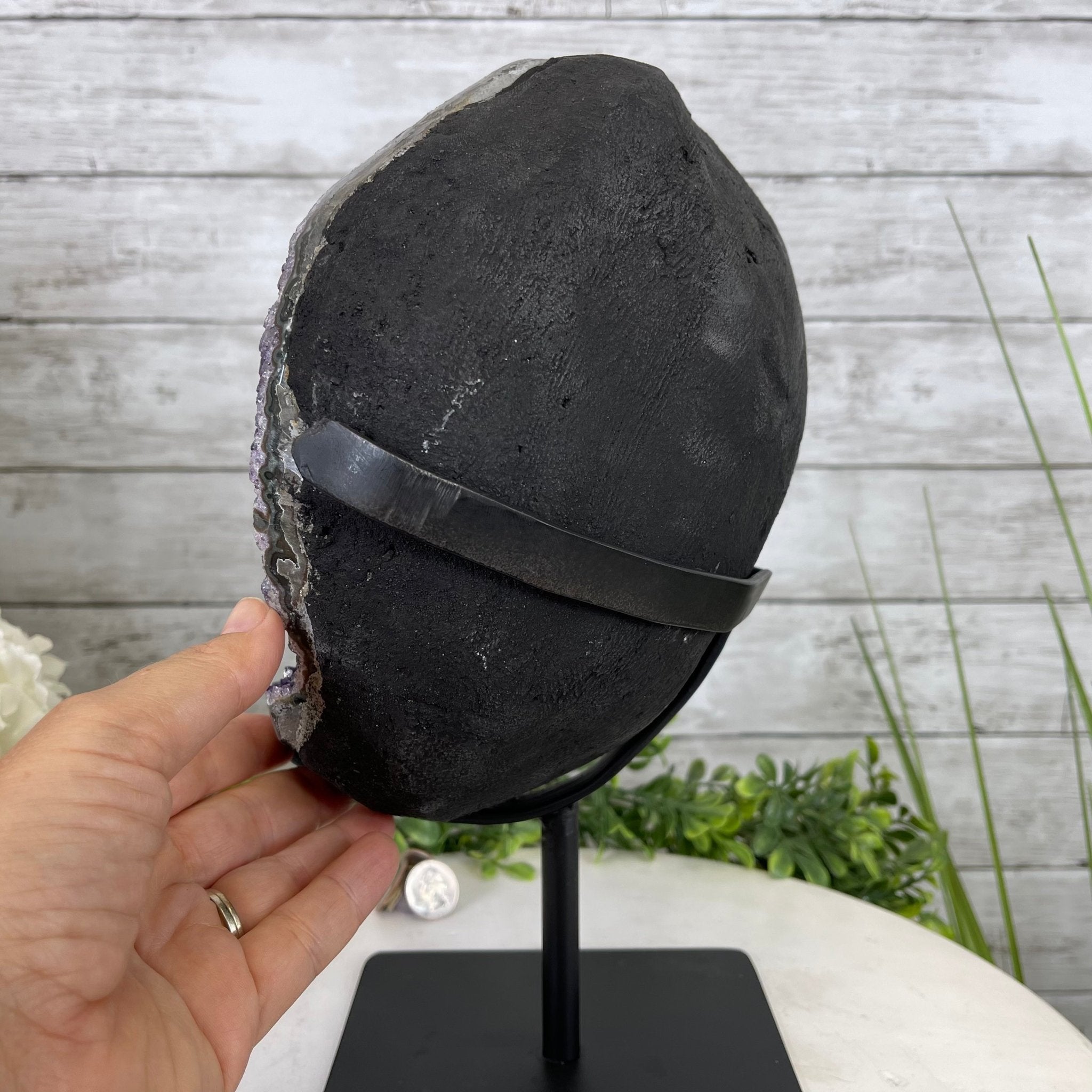 Extra Plus Quality Amethyst Druse Cluster on Metal Stand, 16.5 lbs & 12" tall #5491-0039 by Brazil Gems - Brazil GemsBrazil GemsExtra Plus Quality Amethyst Druse Cluster on Metal Stand, 16.5 lbs & 12" tall #5491-0039 by Brazil GemsClusters on Fixed Bases5491-0039