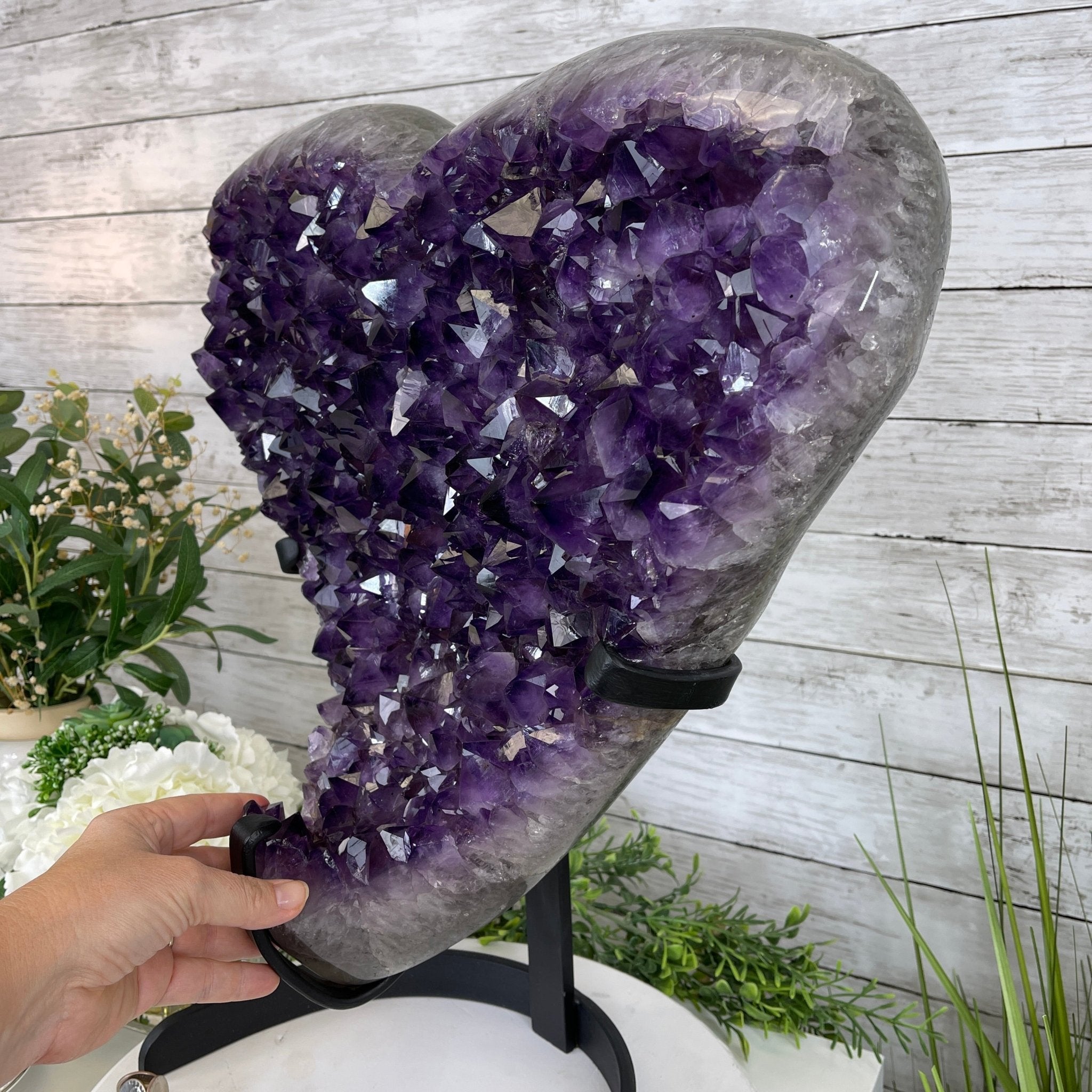 Extra Plus Quality Amethyst Heart Geode, metal stand, 57.9 lbs & 20.75" Tall #5463-0193 by Brazil Gems - Brazil GemsBrazil GemsExtra Plus Quality Amethyst Heart Geode, metal stand, 57.9 lbs & 20.75" Tall #5463-0193 by Brazil GemsHearts5463-0193