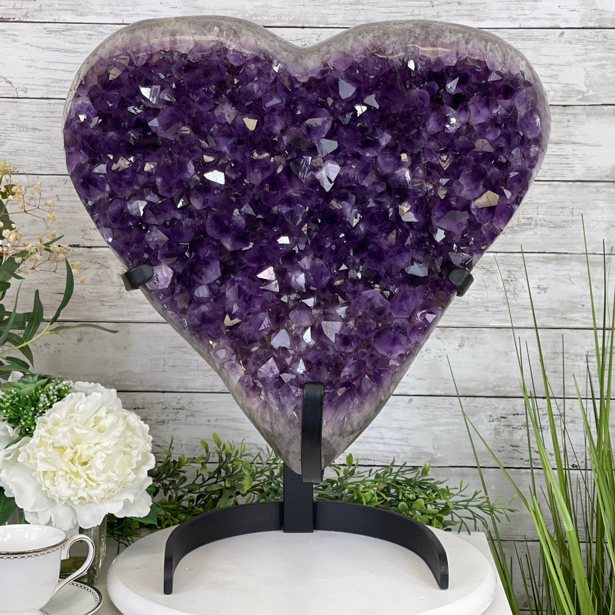 Extra Plus Quality Amethyst Heart Geode, metal stand, 57.9 lbs & 20.75" Tall #5463-0193 by Brazil Gems - Brazil GemsBrazil GemsExtra Plus Quality Amethyst Heart Geode, metal stand, 57.9 lbs & 20.75" Tall #5463-0193 by Brazil GemsHearts5463-0193