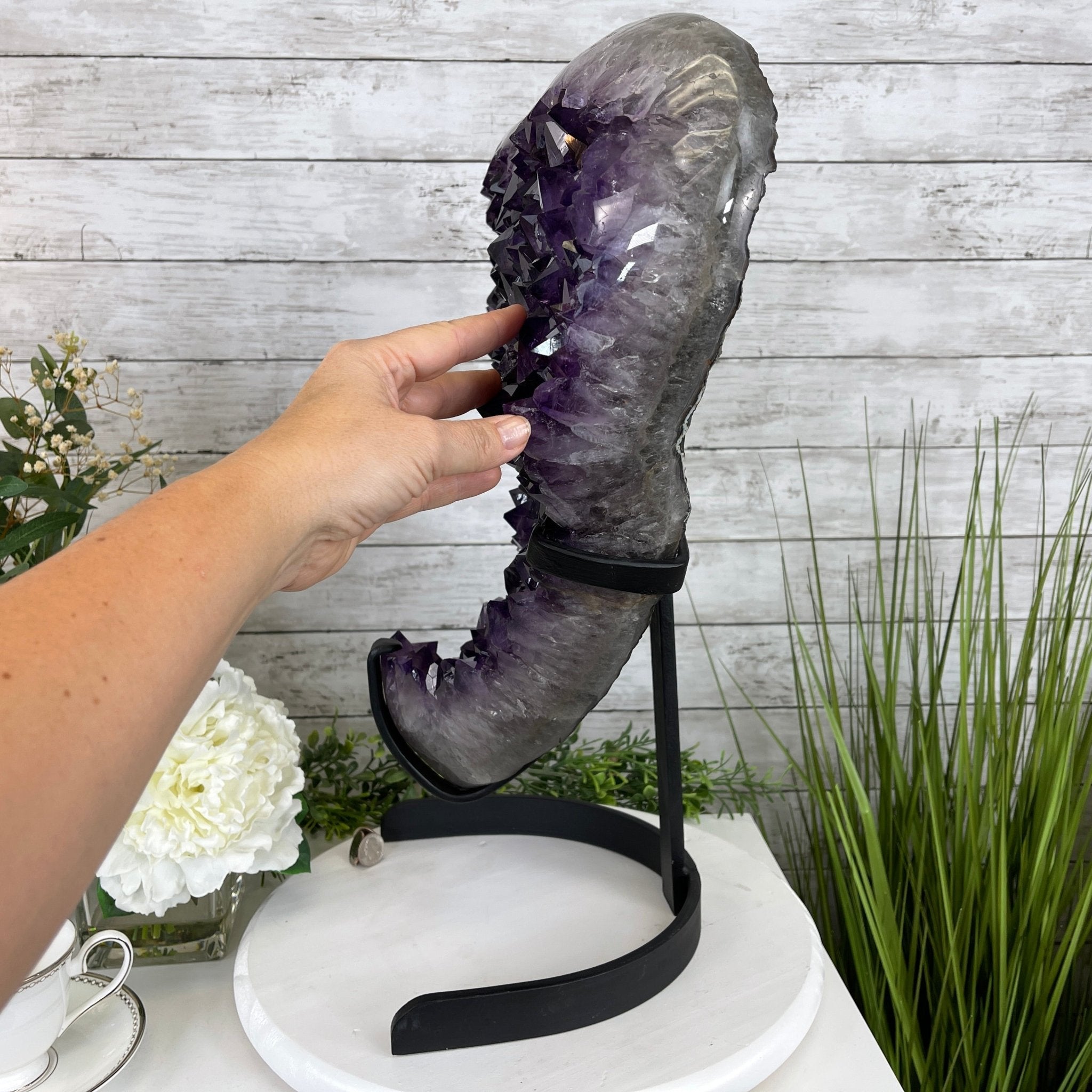 Extra Plus Quality Amethyst Heart Geode, metal stand, 57.9 lbs & 20.75" Tall #5463-0193 by Brazil Gems - Brazil GemsBrazil GemsExtra Plus Quality Amethyst Heart Geode, metal stand, 57.9 lbs & 20.75" Tall #5463-0193 by Brazil GemsHearts5463-0193