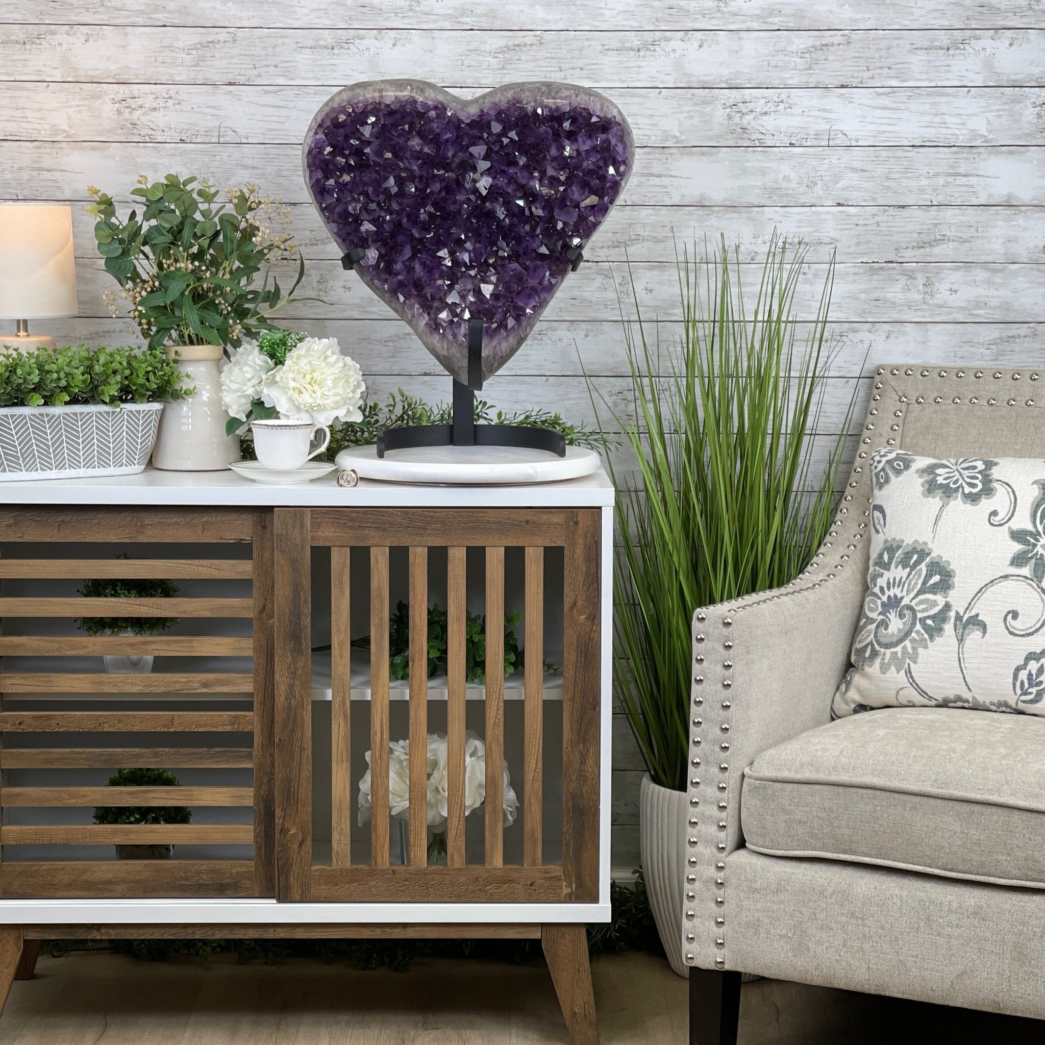 Extra Plus Quality Amethyst Heart Geode, metal stand, 57.9 lbs & 20.75" Tall #5463-0193 by Brazil Gems - Brazil GemsBrazil GemsExtra Plus Quality Amethyst Heart Geode, metal stand, 57.9 lbs & 20.75" Tall #5463-0193 by Brazil GemsHearts5463-0193