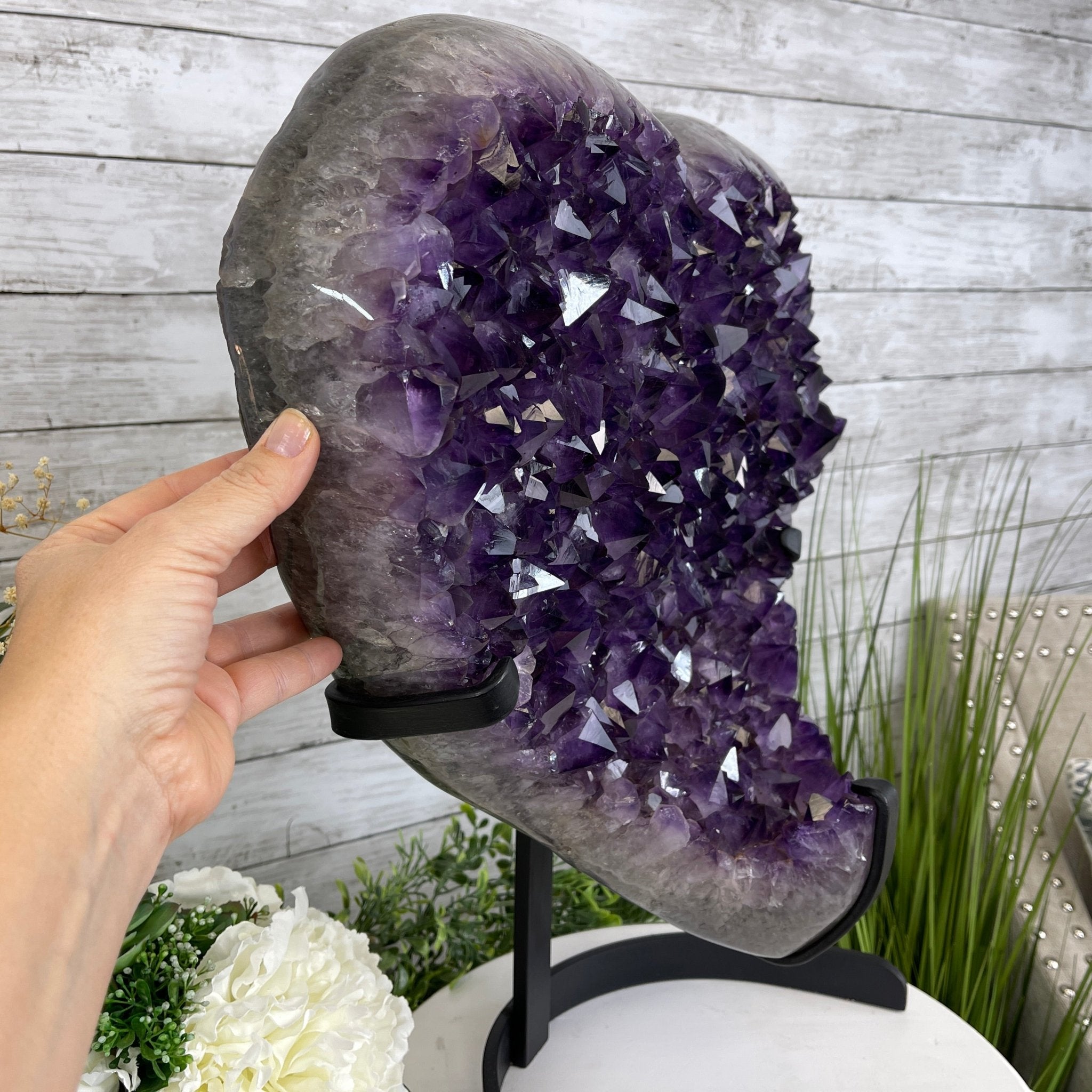 Extra Plus Quality Amethyst Heart Geode, metal stand, 57.9 lbs & 20.75" Tall #5463-0193 by Brazil Gems - Brazil GemsBrazil GemsExtra Plus Quality Amethyst Heart Geode, metal stand, 57.9 lbs & 20.75" Tall #5463-0193 by Brazil GemsHearts5463-0193