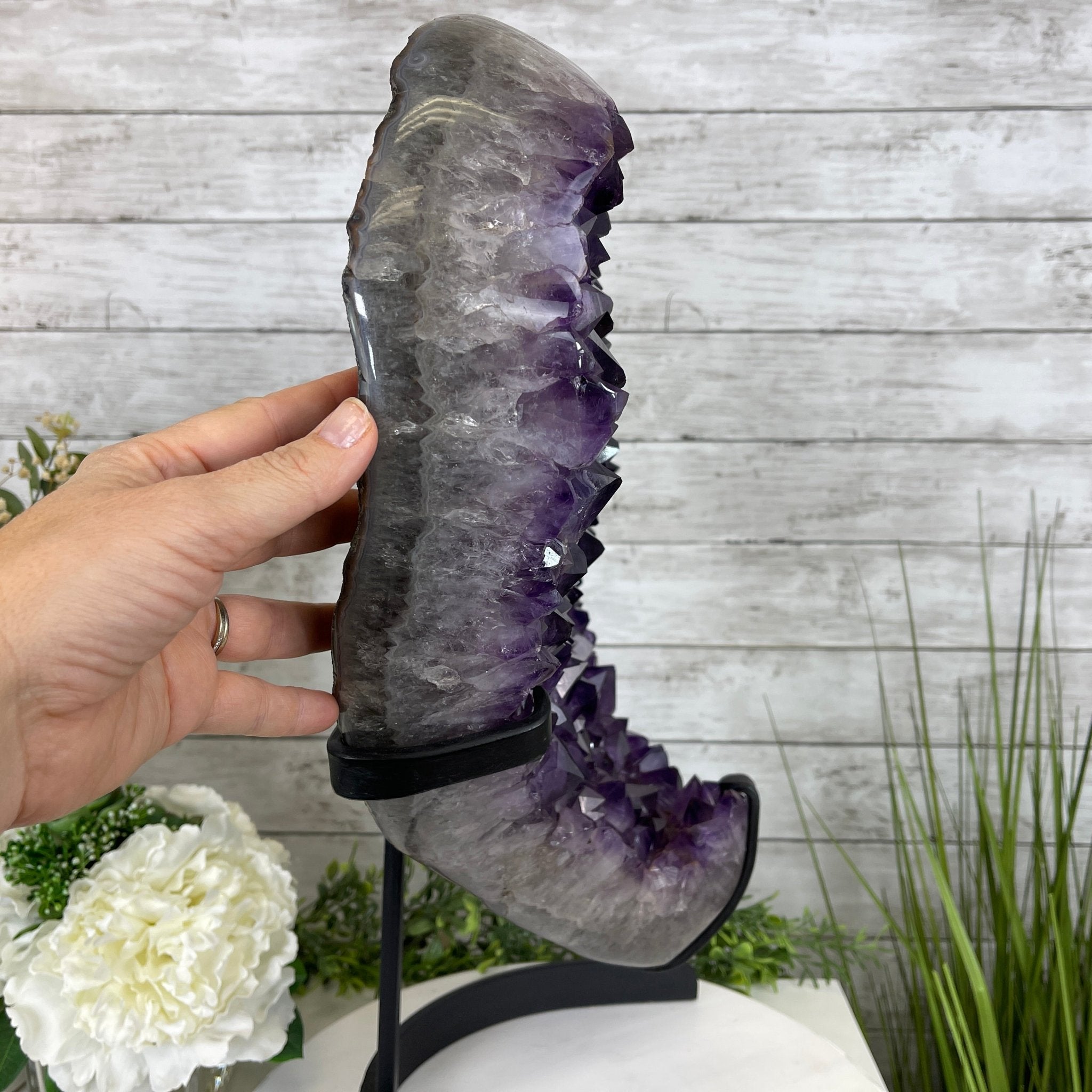 Extra Plus Quality Amethyst Heart Geode, metal stand, 57.9 lbs & 20.75" Tall #5463-0193 by Brazil Gems - Brazil GemsBrazil GemsExtra Plus Quality Amethyst Heart Geode, metal stand, 57.9 lbs & 20.75" Tall #5463-0193 by Brazil GemsHearts5463-0193