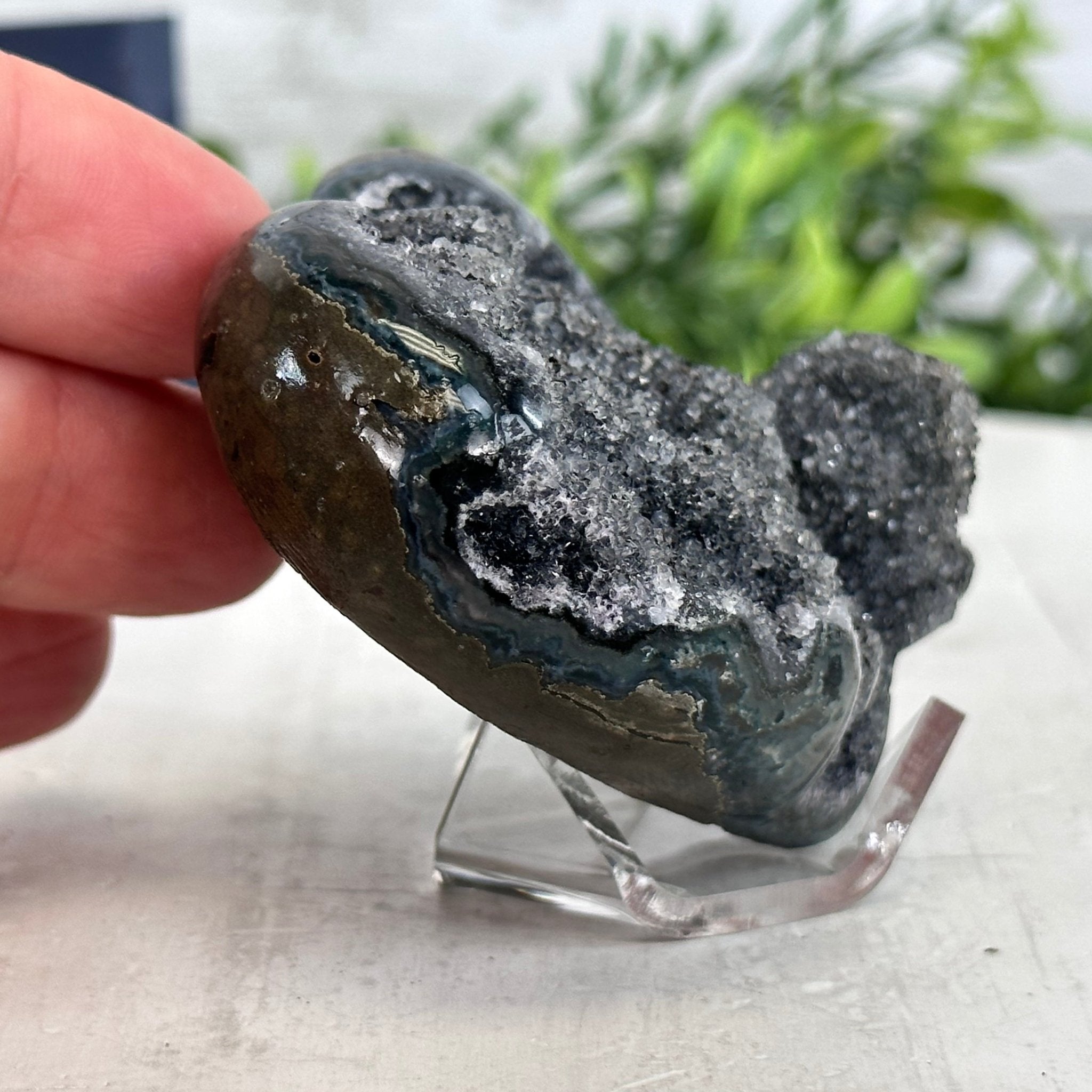 Extra Plus Quality Amethyst Heart Geode on an Acrylic Stand, 0.29 lbs & 2.1" Tall #5462-0024 by Brazil Gems - Brazil GemsBrazil GemsExtra Plus Quality Amethyst Heart Geode on an Acrylic Stand, 0.29 lbs & 2.1" Tall #5462-0024 by Brazil GemsHearts5462-0024
