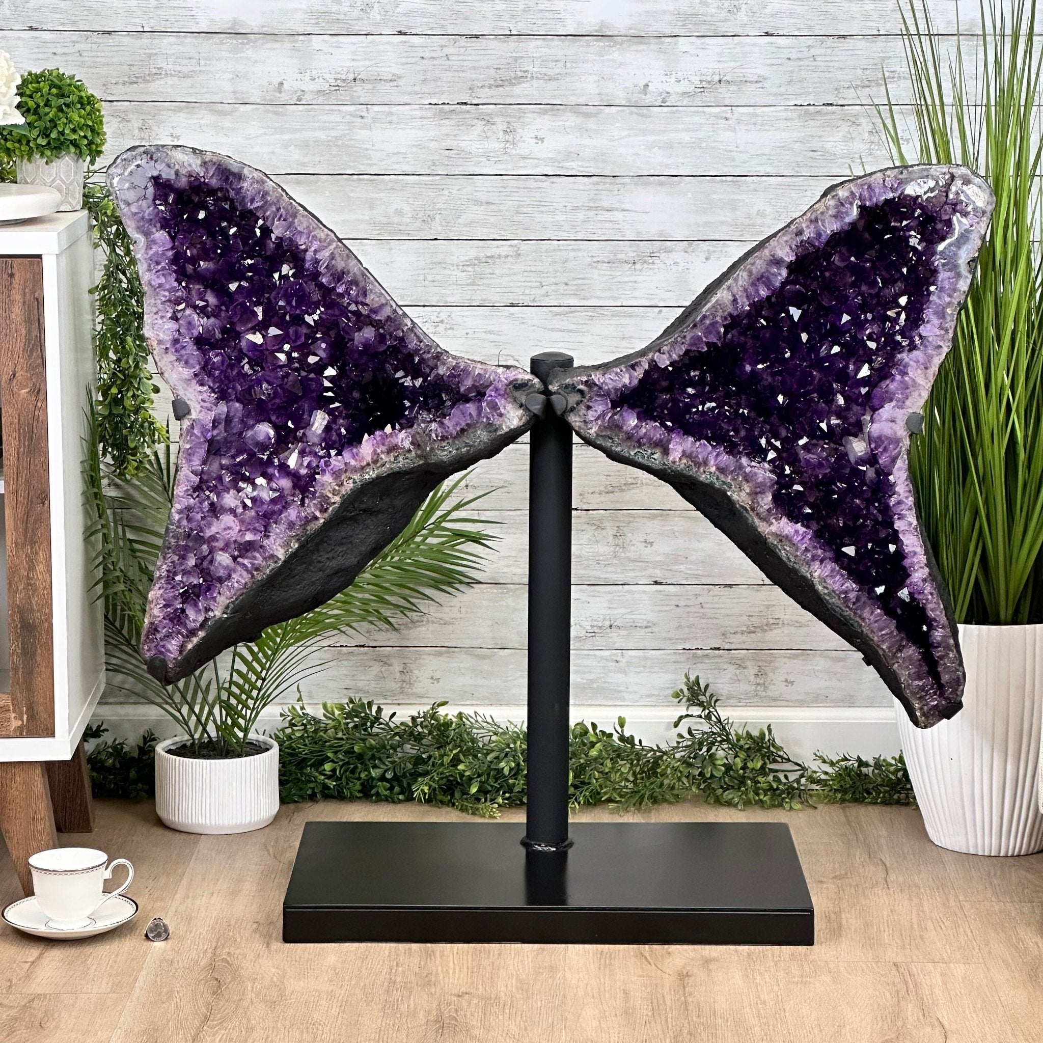 Extra Plus Quality Amethyst Wings on a Metal Stand, 174.2 lbs, 34.75" Tall #5493-0036 - Brazil GemsBrazil GemsExtra Plus Quality Amethyst Wings on a Metal Stand, 174.2 lbs, 34.75" Tall #5493-0036Amethyst Butterfly Wings5493-0036