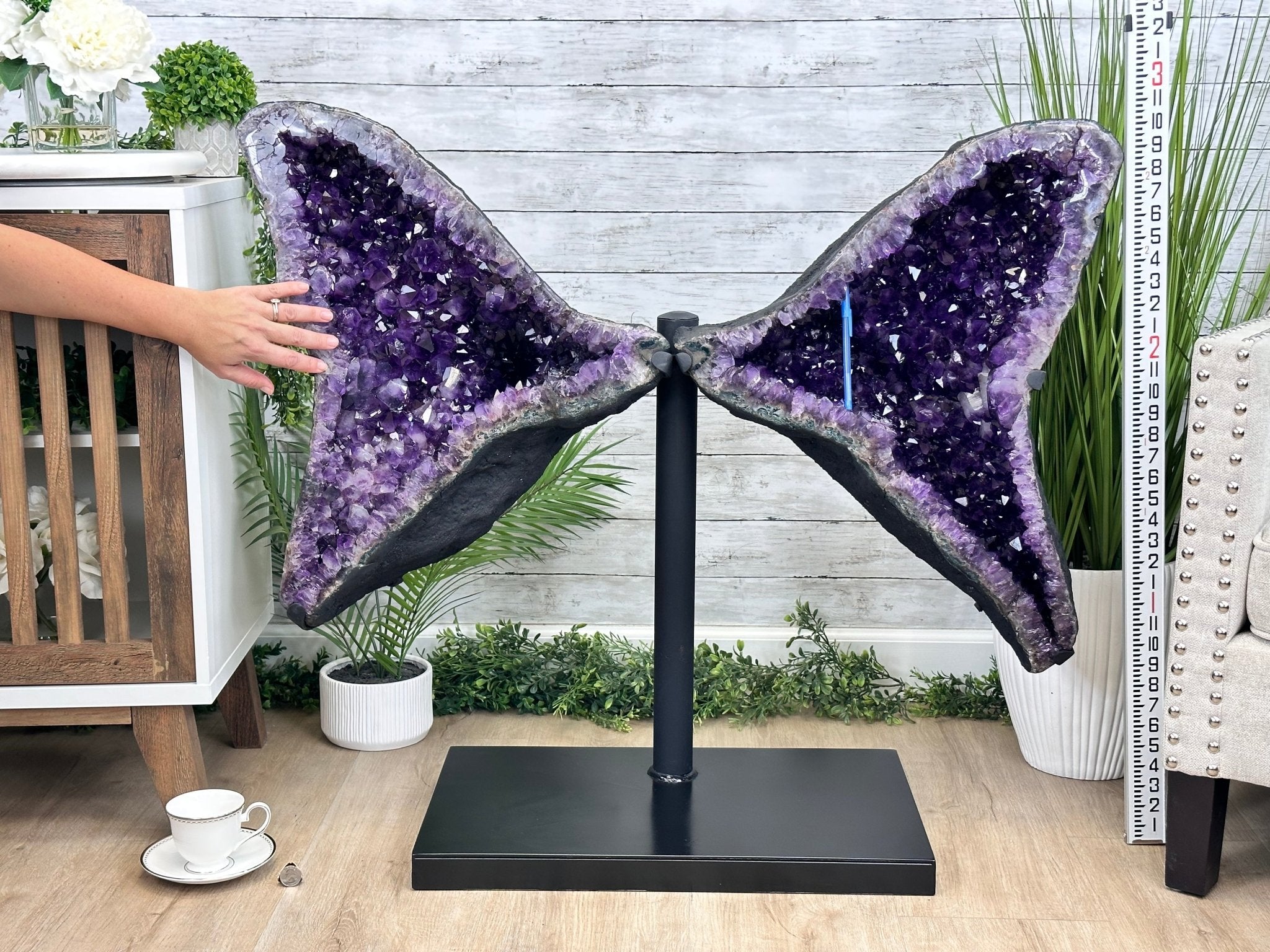 Extra Plus Quality Amethyst Wings on a Metal Stand, 174.2 lbs, 34.75" Tall #5493-0036 - Brazil GemsBrazil GemsExtra Plus Quality Amethyst Wings on a Metal Stand, 174.2 lbs, 34.75" Tall #5493-0036Amethyst Butterfly Wings5493-0036