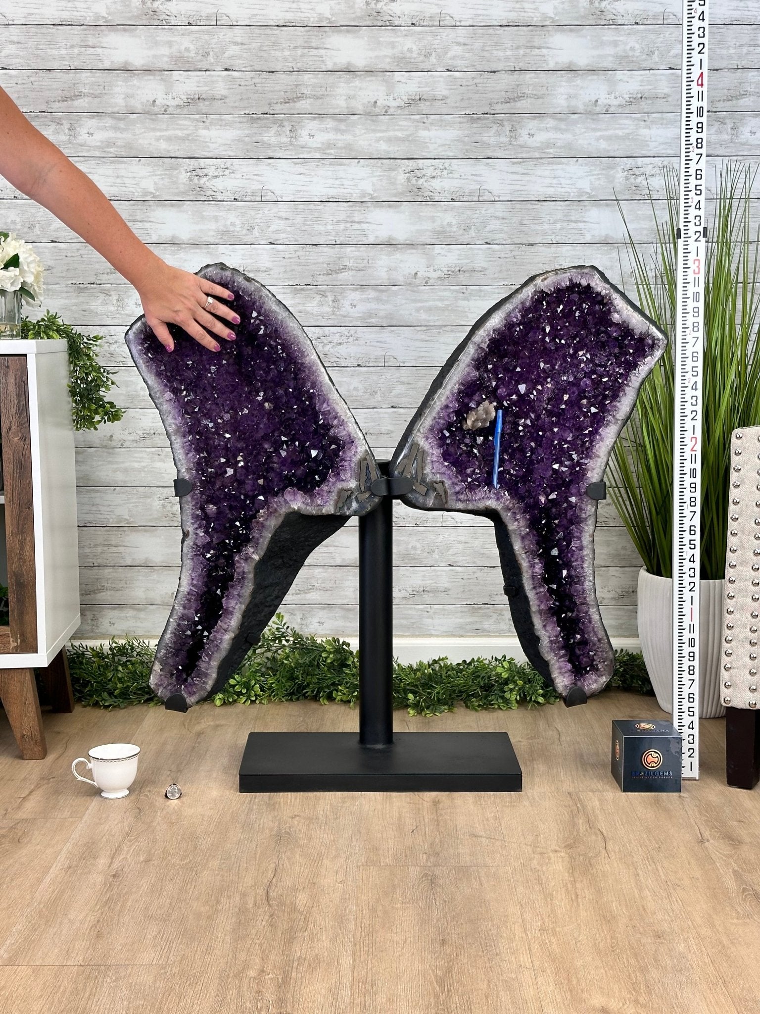 Extra Plus Quality Amethyst Wings on a Metal Stand, 178 lbs, 36" Tall #5493-0040 - Brazil GemsBrazil GemsExtra Plus Quality Amethyst Wings on a Metal Stand, 178 lbs, 36" Tall #5493-0040Amethyst Butterfly Wings5493-0040