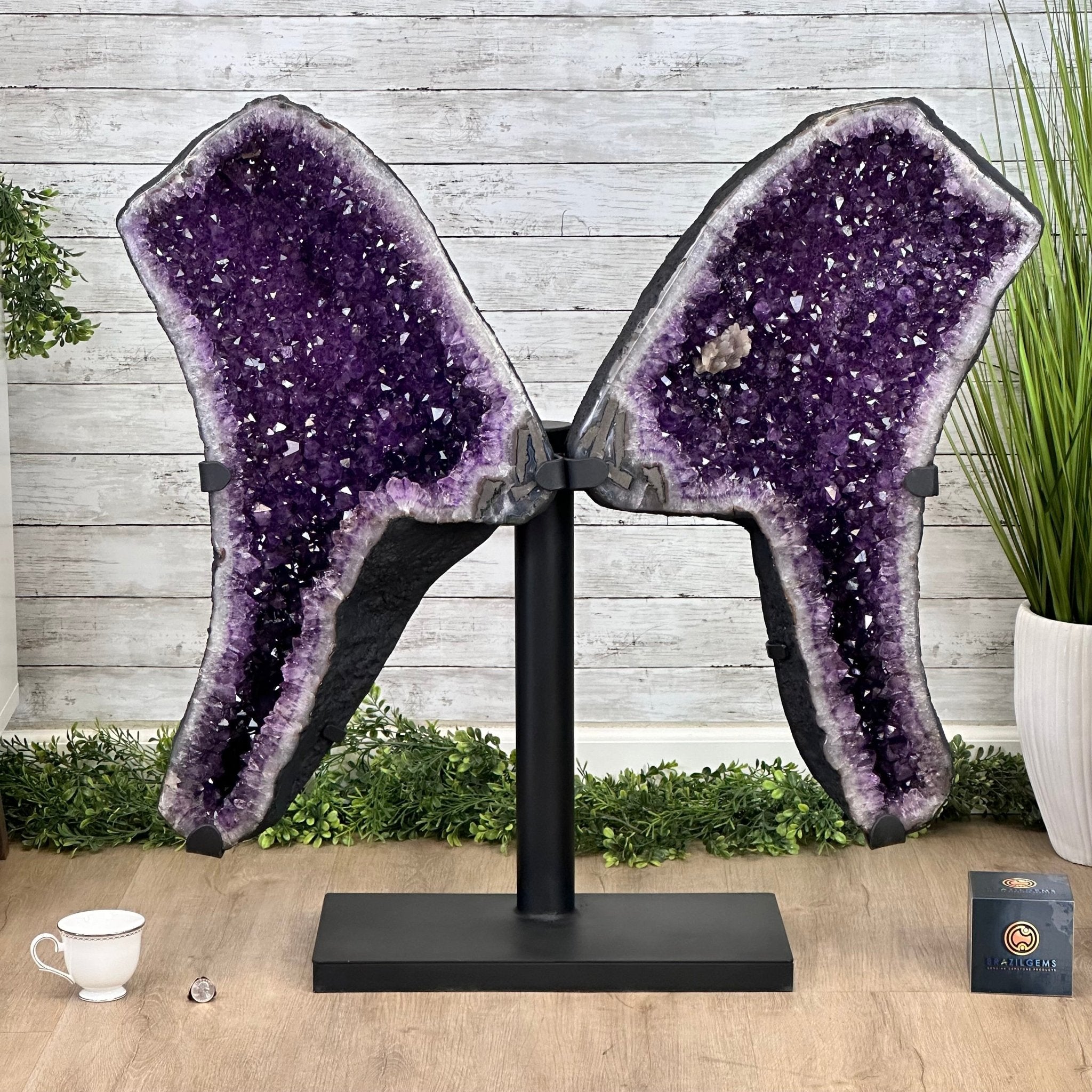 Extra Plus Quality Amethyst Wings on a Metal Stand, 178 lbs, 36" Tall #5493-0040 - Brazil GemsBrazil GemsExtra Plus Quality Amethyst Wings on a Metal Stand, 178 lbs, 36" Tall #5493-0040Amethyst Butterfly Wings5493-0040