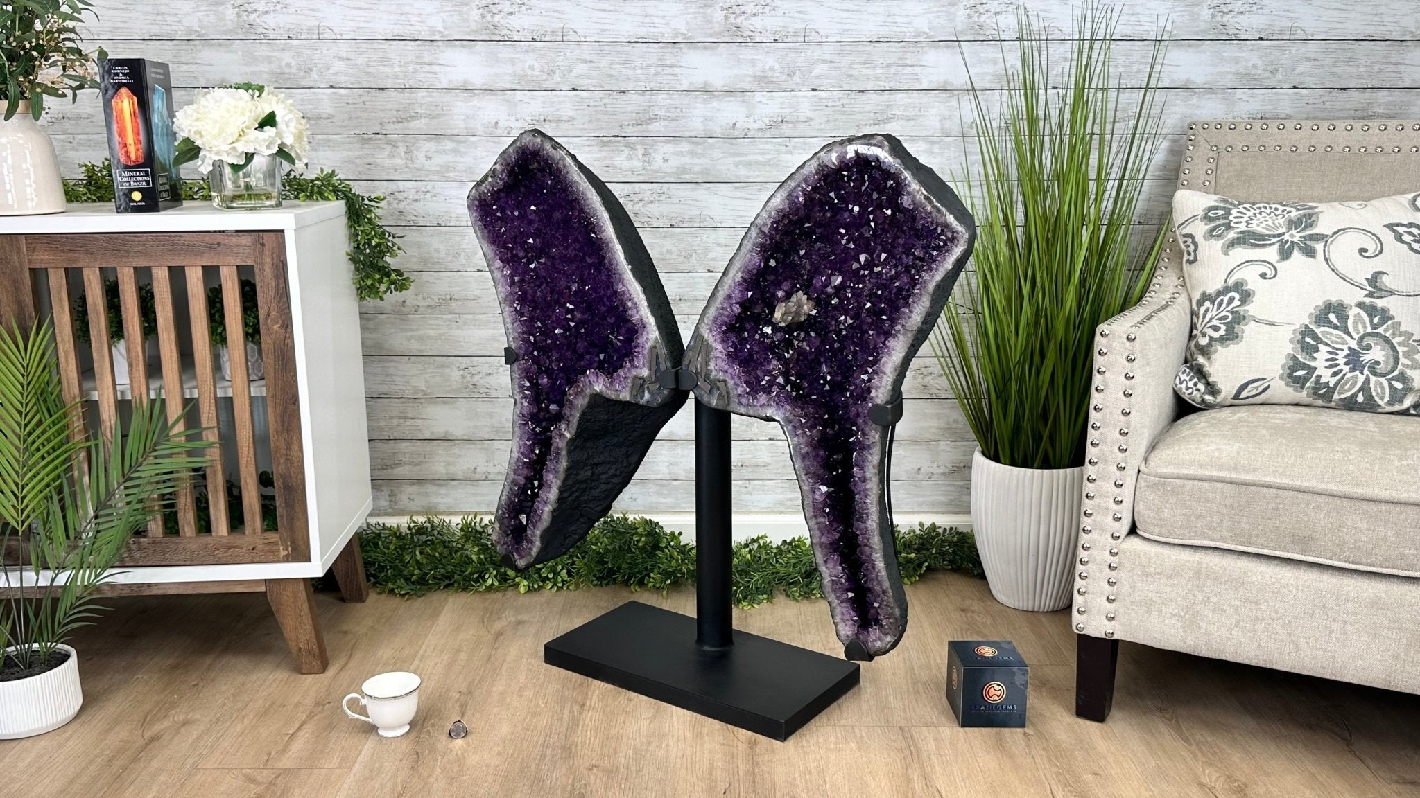 Extra Plus Quality Amethyst Wings on a Metal Stand, 178 lbs, 36" Tall #5493-0040 - Brazil GemsBrazil GemsExtra Plus Quality Amethyst Wings on a Metal Stand, 178 lbs, 36" Tall #5493-0040Amethyst Butterfly Wings5493-0040