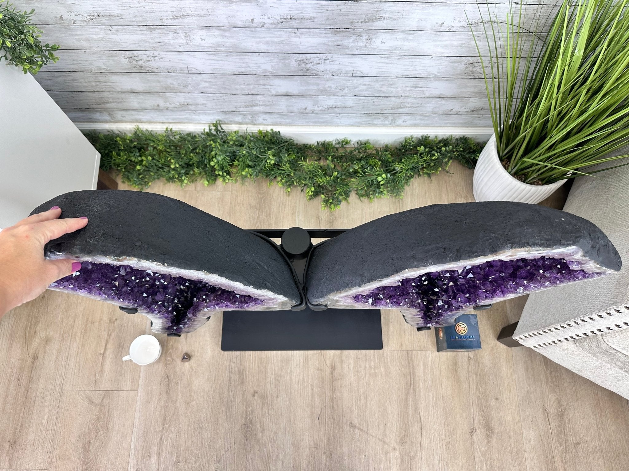 Extra Plus Quality Amethyst Wings on a Metal Stand, 178 lbs, 36" Tall #5493-0040 - Brazil GemsBrazil GemsExtra Plus Quality Amethyst Wings on a Metal Stand, 178 lbs, 36" Tall #5493-0040Amethyst Butterfly Wings5493-0040