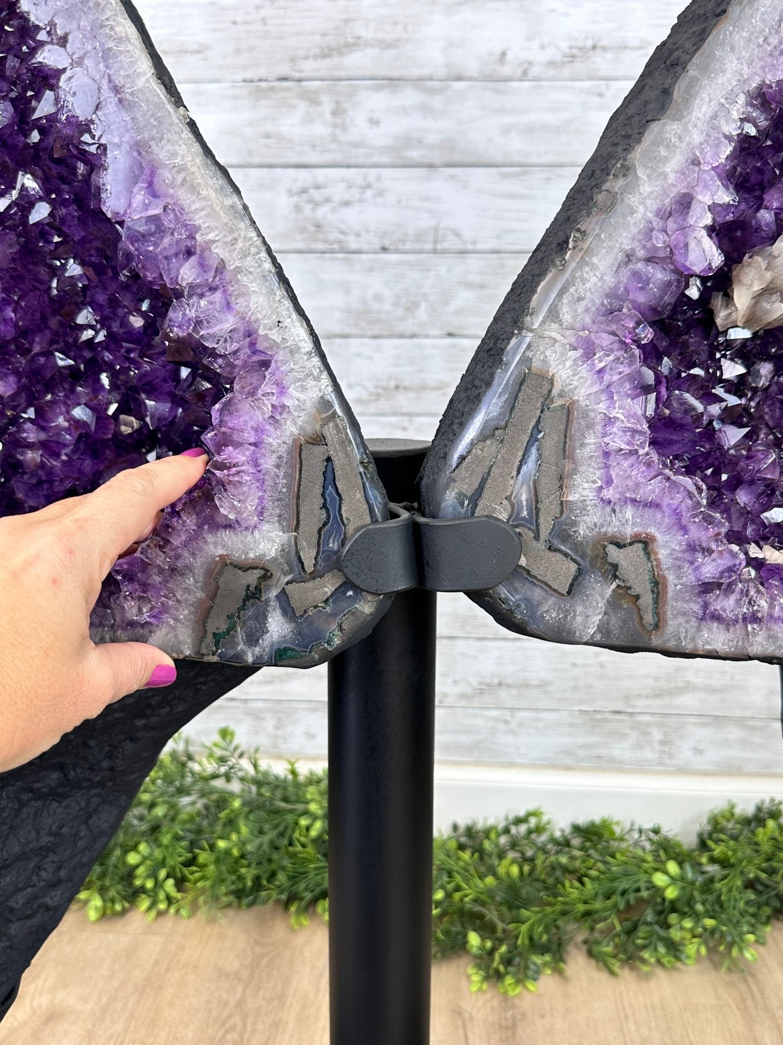 Extra Plus Quality Amethyst Wings on a Metal Stand, 178 lbs, 36" Tall #5493-0040 - Brazil GemsBrazil GemsExtra Plus Quality Amethyst Wings on a Metal Stand, 178 lbs, 36" Tall #5493-0040Amethyst Butterfly Wings5493-0040