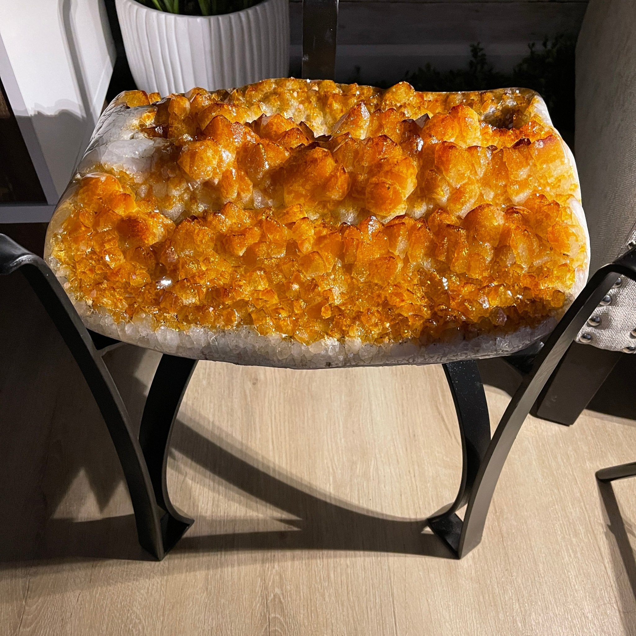 Extra Plus Quality Brazilian Citrine Geode Coffee Table, 53.3 lbs, 17.8" tall on metal base #1386-0017 by Brazil Gems - Brazil GemsBrazil GemsExtra Plus Quality Brazilian Citrine Geode Coffee Table, 53.3 lbs, 17.8" tall on metal base #1386-0017 by Brazil GemsTables: Coffee1386-0017