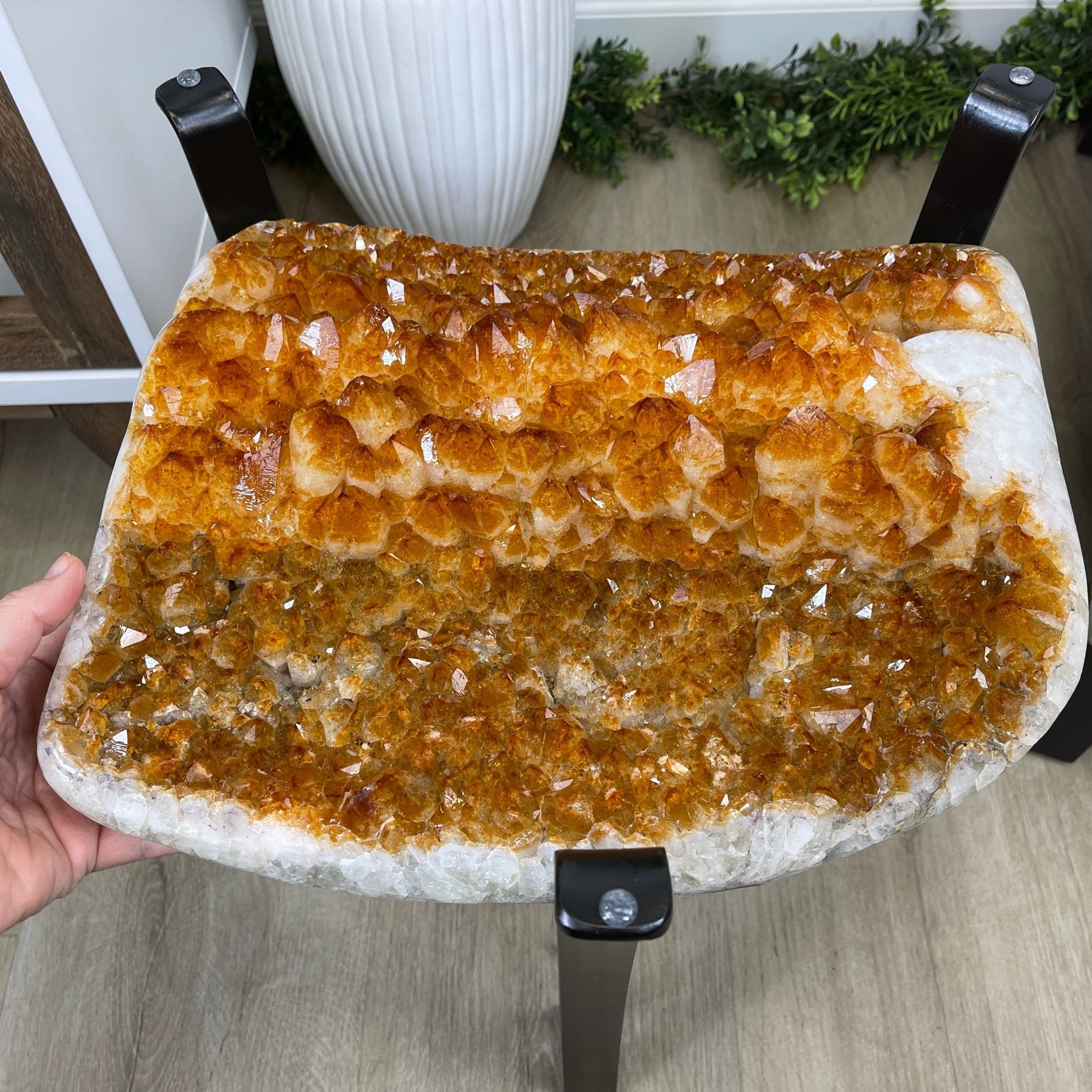 Extra Plus Quality Brazilian Citrine Geode Coffee Table, 53.3 lbs, 17.8" tall on metal base #1386-0017 by Brazil Gems - Brazil GemsBrazil GemsExtra Plus Quality Brazilian Citrine Geode Coffee Table, 53.3 lbs, 17.8" tall on metal base #1386-0017 by Brazil GemsTables: Coffee1386-0017