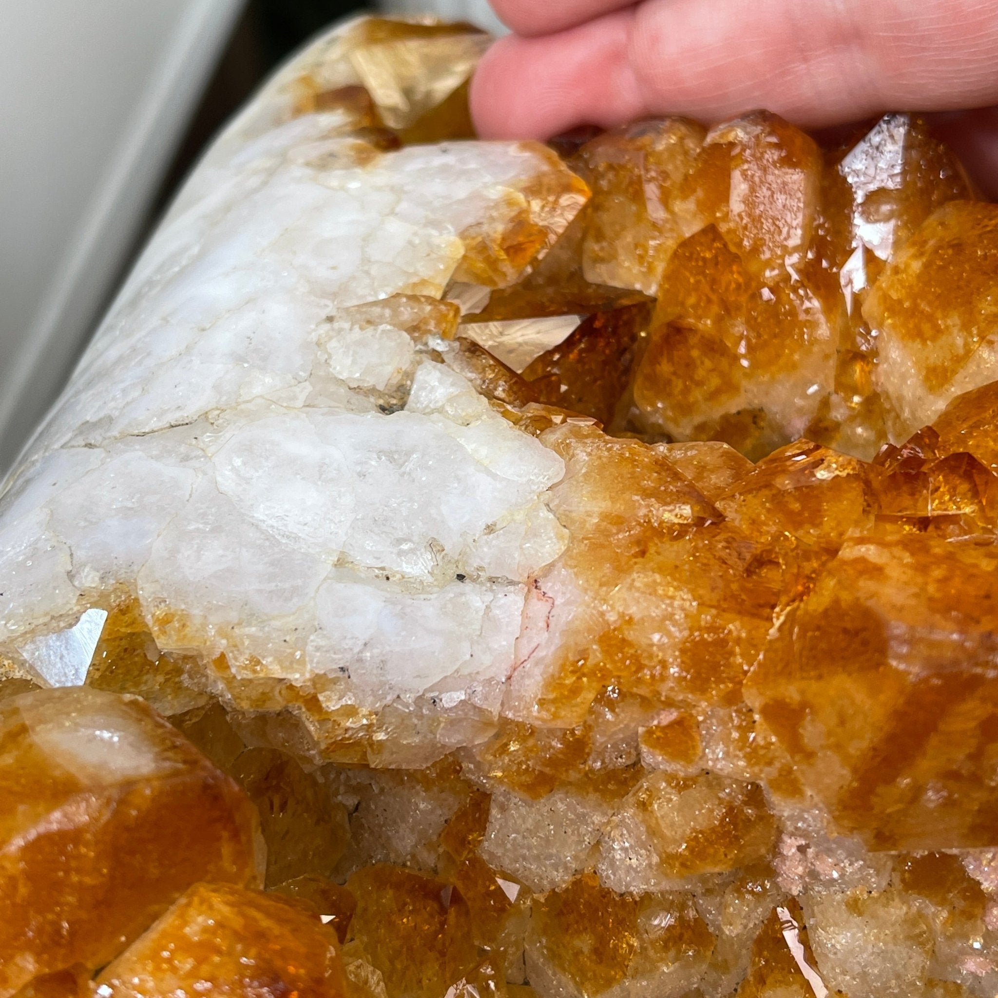 Extra Plus Quality Brazilian Citrine Geode Coffee Table, 53.3 lbs, 17.8" tall on metal base #1386-0017 by Brazil Gems - Brazil GemsBrazil GemsExtra Plus Quality Brazilian Citrine Geode Coffee Table, 53.3 lbs, 17.8" tall on metal base #1386-0017 by Brazil GemsTables: Coffee1386-0017