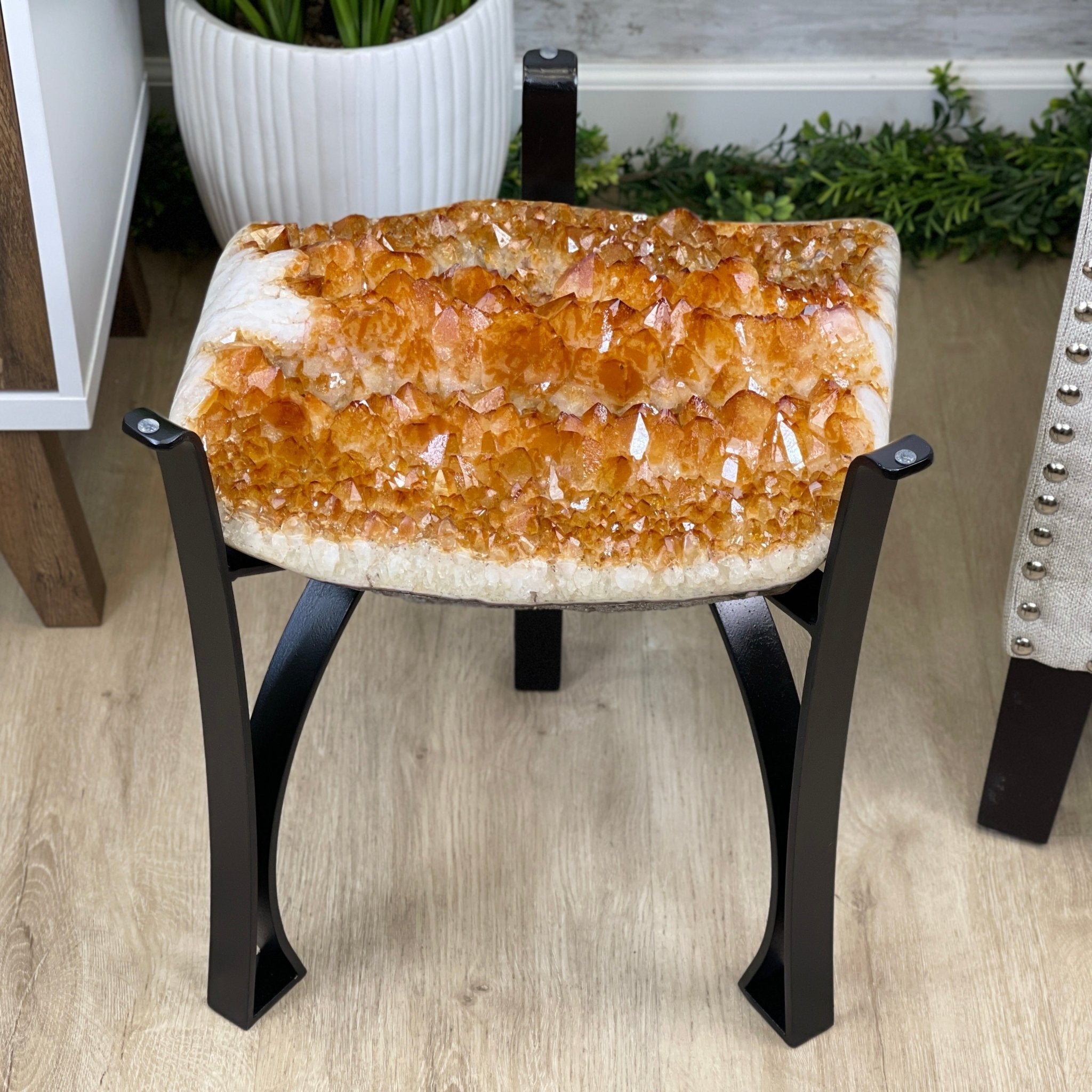 Extra Plus Quality Brazilian Citrine Geode Coffee Table, 53.3 lbs, 17.8" tall on metal base #1386-0017 by Brazil Gems - Brazil GemsBrazil GemsExtra Plus Quality Brazilian Citrine Geode Coffee Table, 53.3 lbs, 17.8" tall on metal base #1386-0017 by Brazil GemsTables: Coffee1386-0017