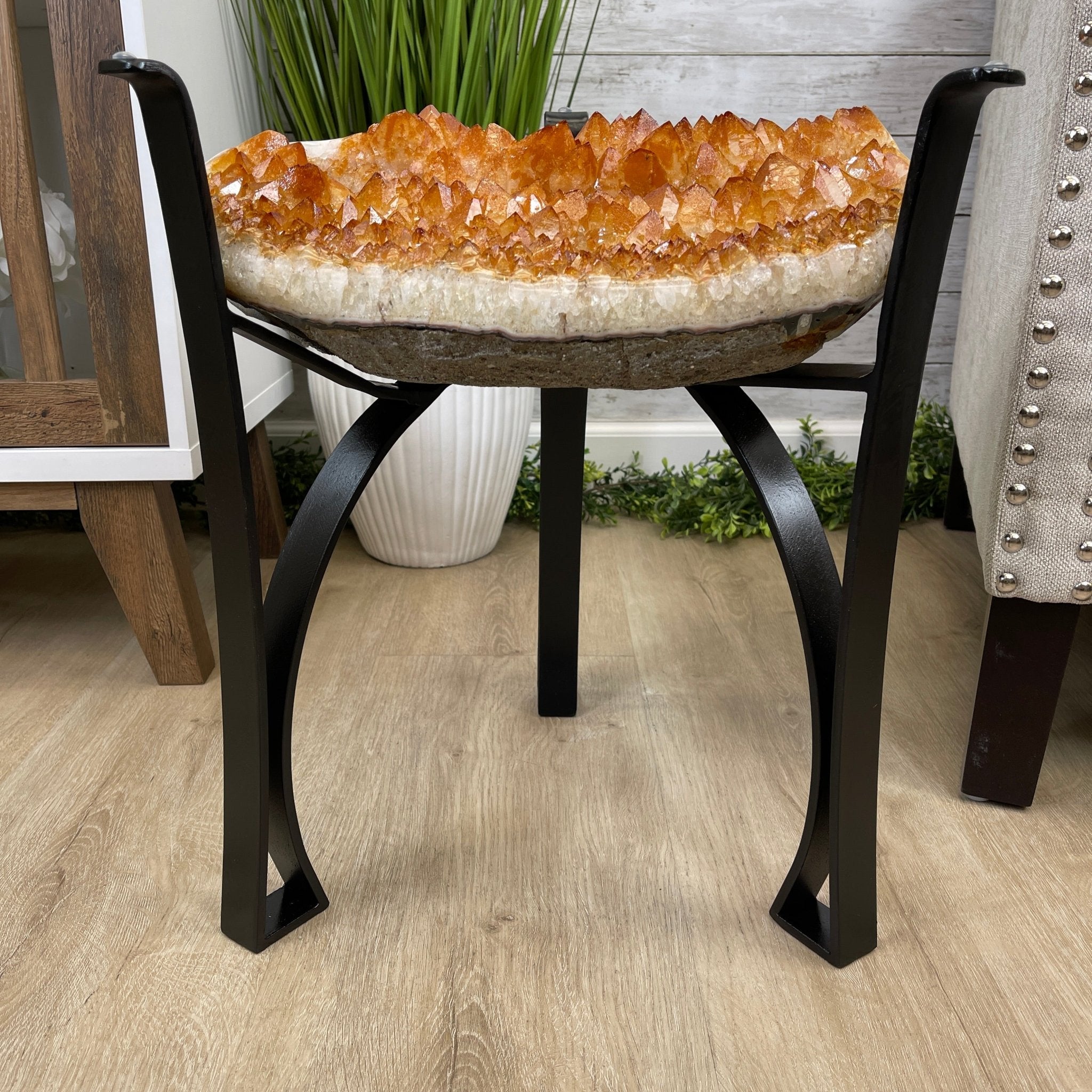 Extra Plus Quality Brazilian Citrine Geode Coffee Table, 53.3 lbs, 17.8" tall on metal base #1386-0017 by Brazil Gems - Brazil GemsBrazil GemsExtra Plus Quality Brazilian Citrine Geode Coffee Table, 53.3 lbs, 17.8" tall on metal base #1386-0017 by Brazil GemsTables: Coffee1386-0017