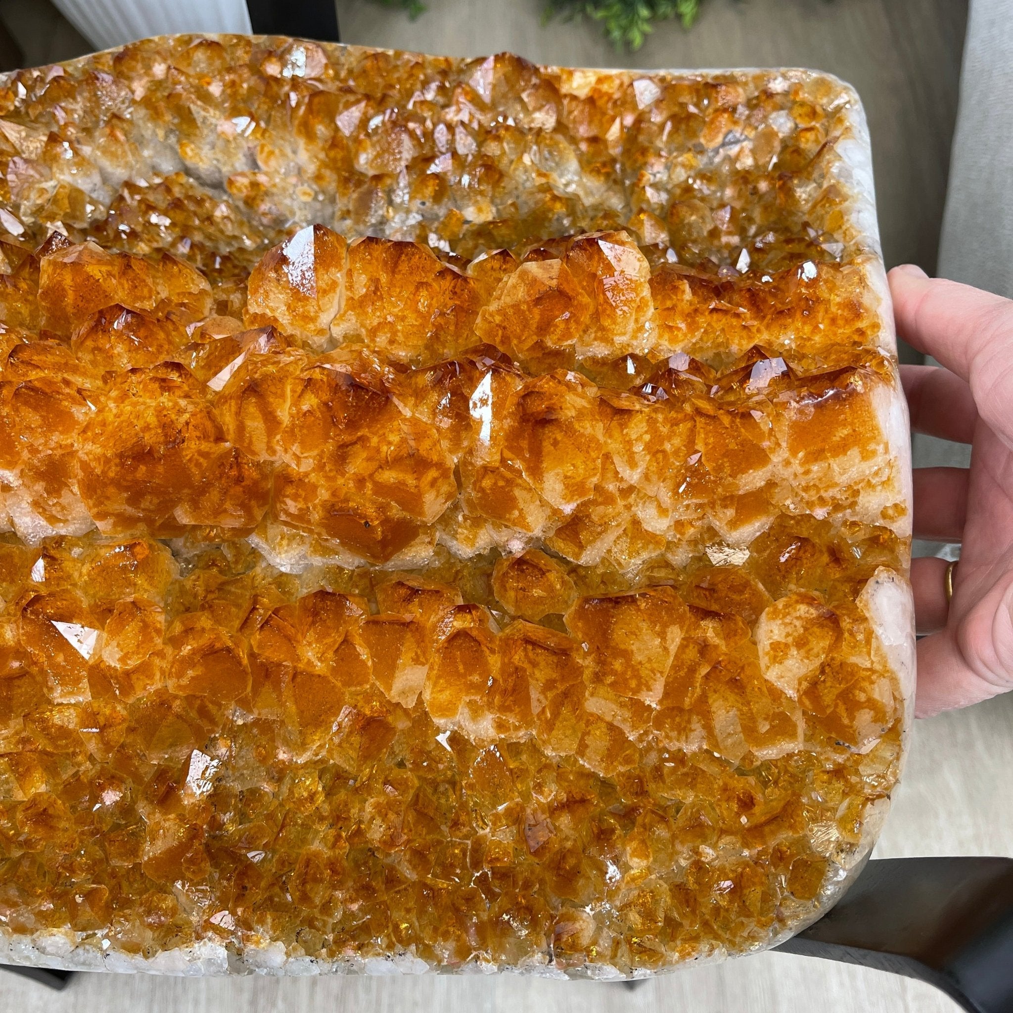 Extra Plus Quality Brazilian Citrine Geode Coffee Table, 53.3 lbs, 17.8" tall on metal base #1386-0017 by Brazil Gems - Brazil GemsBrazil GemsExtra Plus Quality Brazilian Citrine Geode Coffee Table, 53.3 lbs, 17.8" tall on metal base #1386-0017 by Brazil GemsTables: Coffee1386-0017