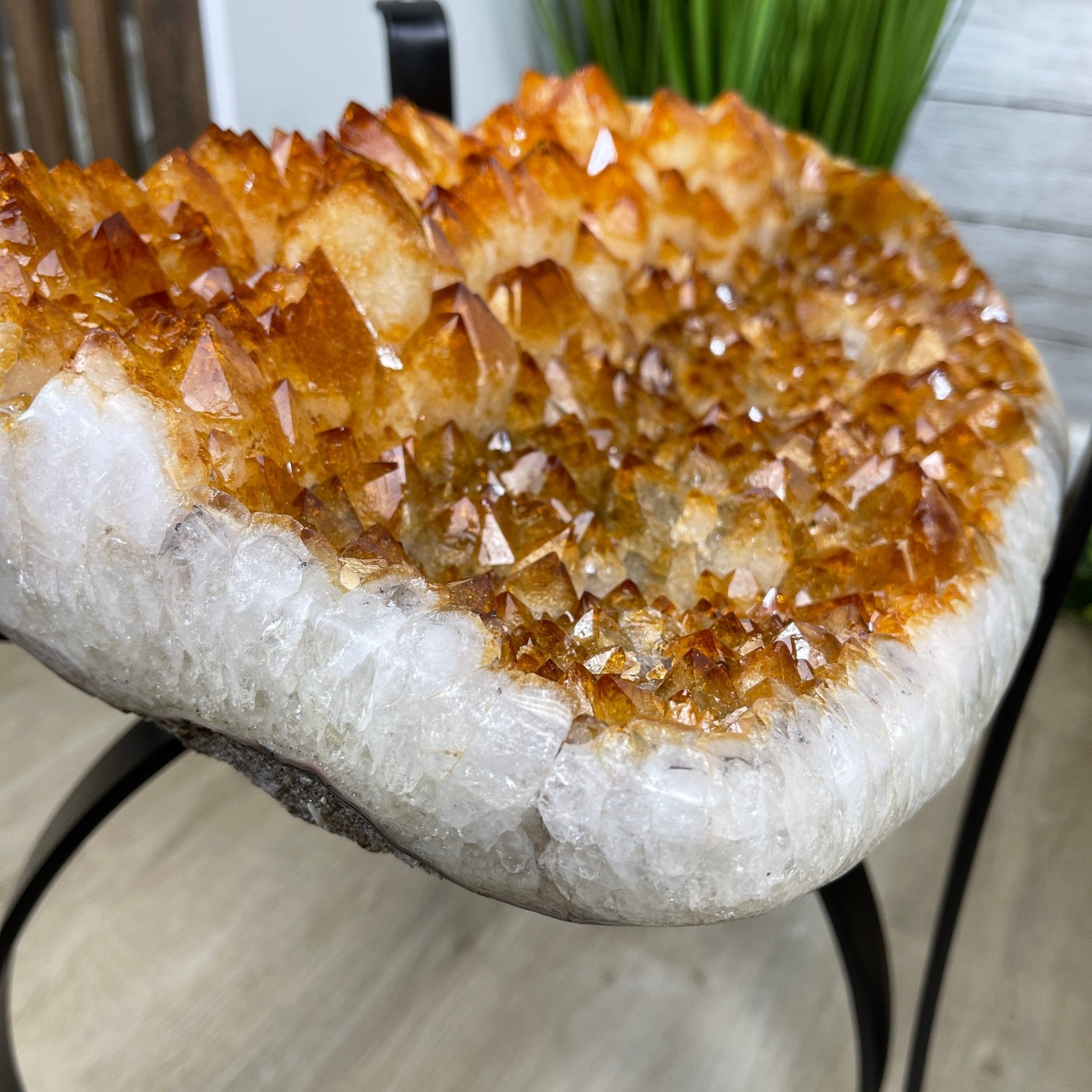 Extra Plus Quality Brazilian Citrine Geode Coffee Table, 53.3 lbs, 17.8" tall on metal base #1386-0017 by Brazil Gems - Brazil GemsBrazil GemsExtra Plus Quality Brazilian Citrine Geode Coffee Table, 53.3 lbs, 17.8" tall on metal base #1386-0017 by Brazil GemsTables: Coffee1386-0017