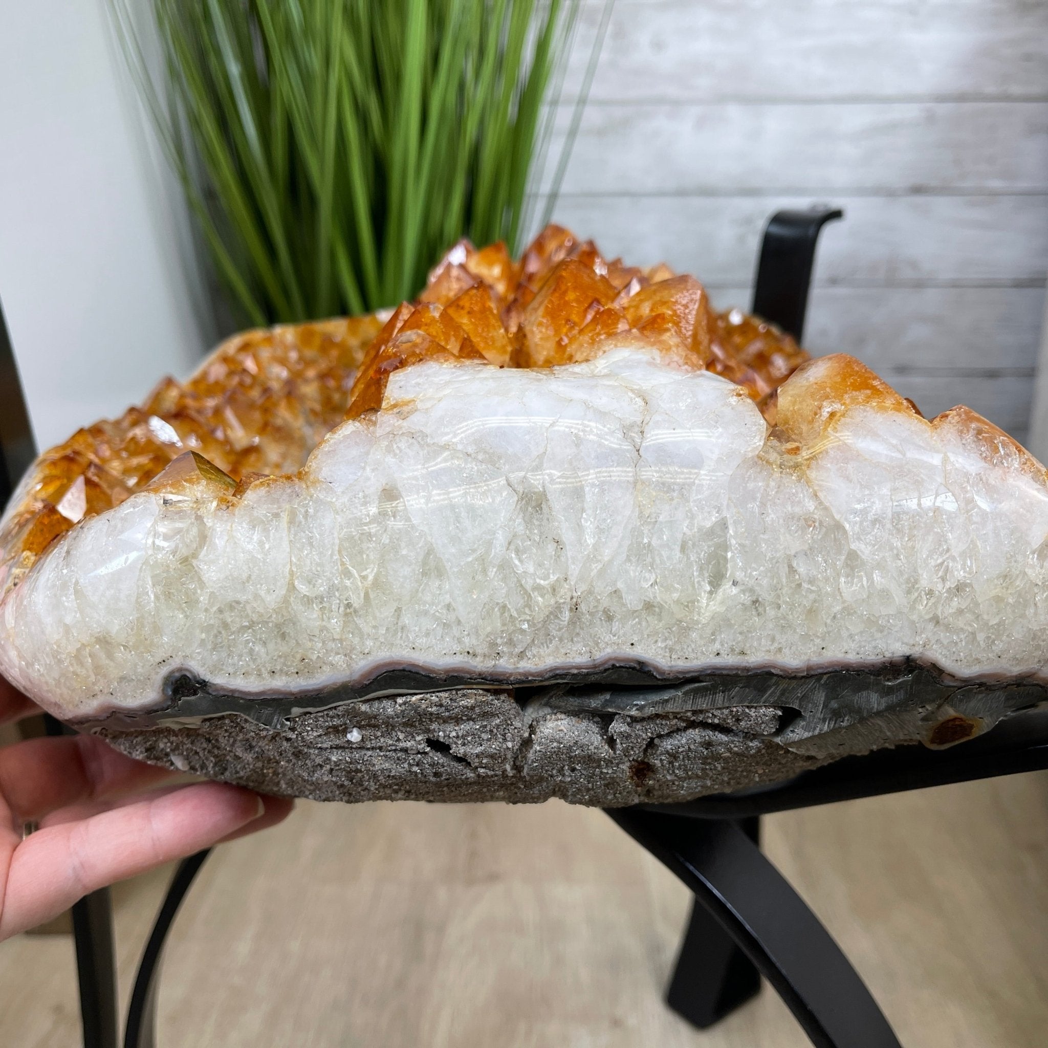 Extra Plus Quality Brazilian Citrine Geode Coffee Table, 53.3 lbs, 17.8" tall on metal base #1386-0017 by Brazil Gems - Brazil GemsBrazil GemsExtra Plus Quality Brazilian Citrine Geode Coffee Table, 53.3 lbs, 17.8" tall on metal base #1386-0017 by Brazil GemsTables: Coffee1386-0017
