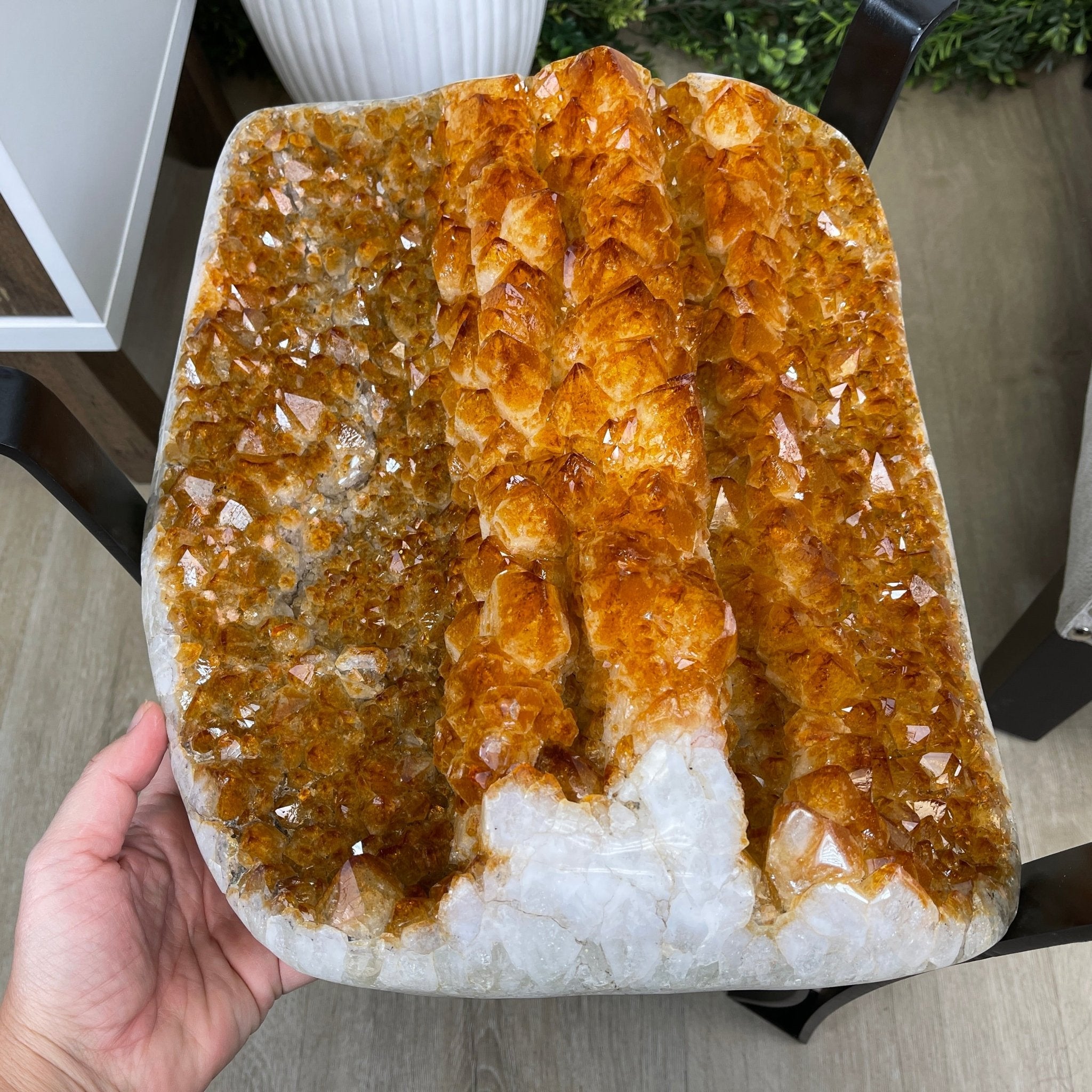 Extra Plus Quality Brazilian Citrine Geode Coffee Table, 53.3 lbs, 17.8" tall on metal base #1386-0017 by Brazil Gems - Brazil GemsBrazil GemsExtra Plus Quality Brazilian Citrine Geode Coffee Table, 53.3 lbs, 17.8" tall on metal base #1386-0017 by Brazil GemsTables: Coffee1386-0017