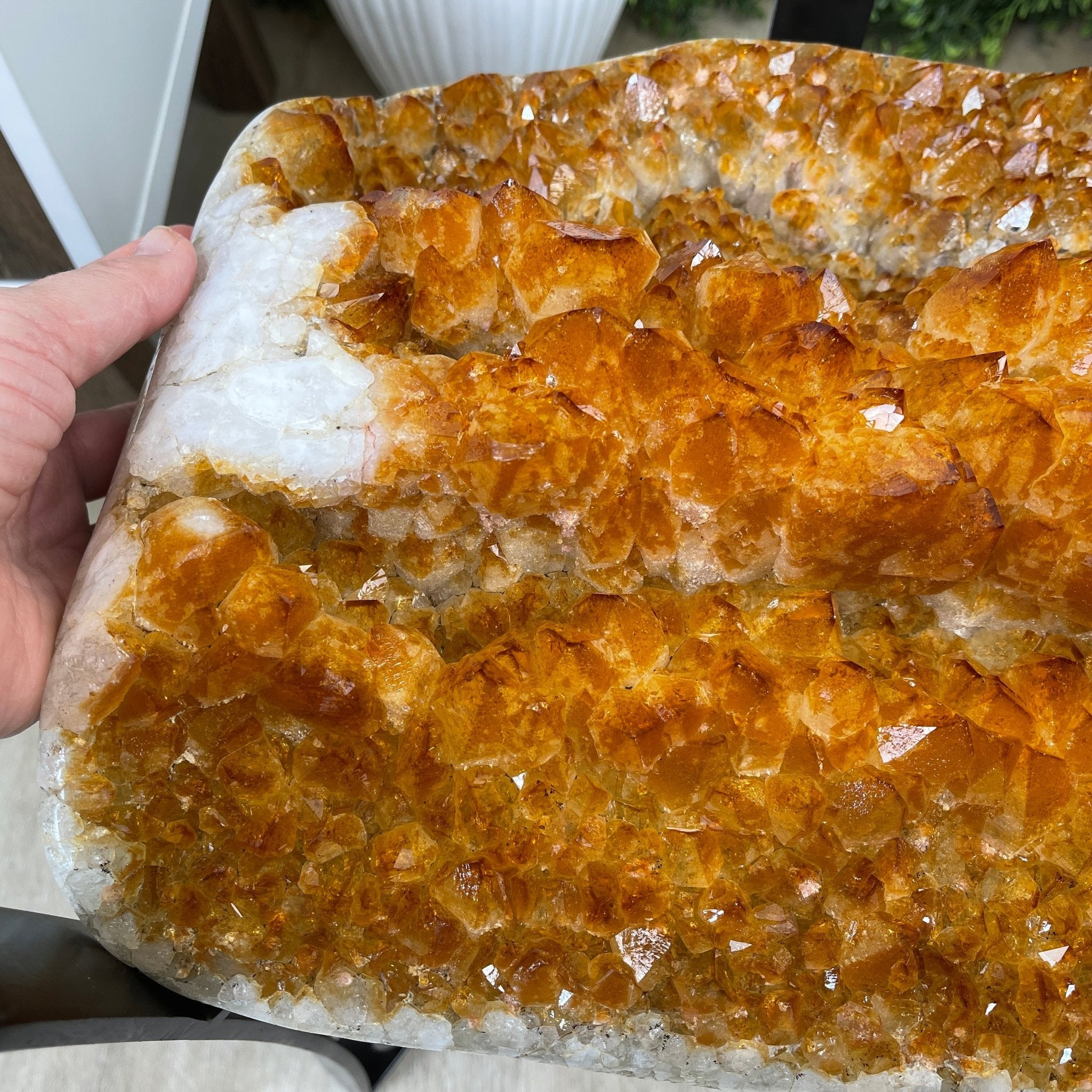 Extra Plus Quality Brazilian Citrine Geode Coffee Table, 53.3 lbs, 17.8" tall on metal base #1386-0017 by Brazil Gems - Brazil GemsBrazil GemsExtra Plus Quality Brazilian Citrine Geode Coffee Table, 53.3 lbs, 17.8" tall on metal base #1386-0017 by Brazil GemsTables: Coffee1386-0017