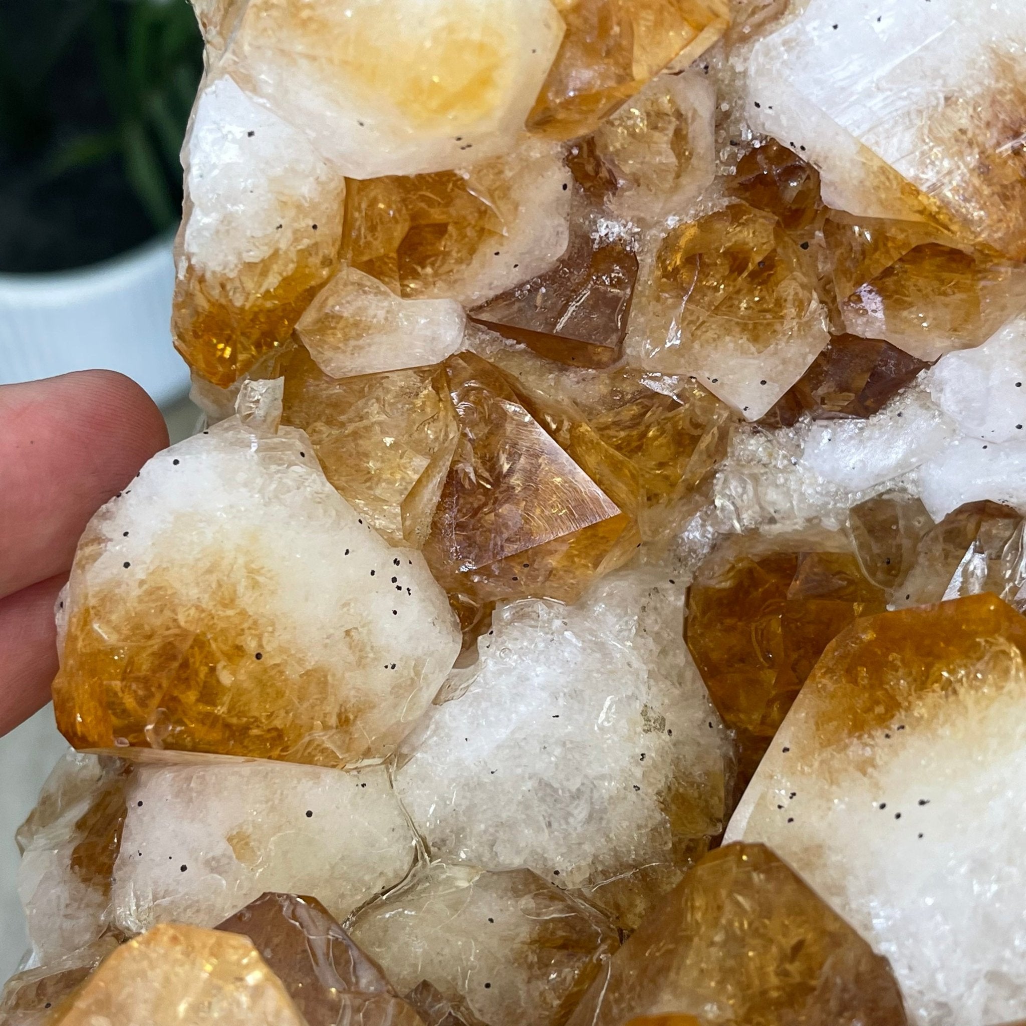Extra Plus Quality Brazilian Citrine Geode Side Table, 48.5 lbs, 24" tall on a metal base #1392-0010 by Brazil Gems - Brazil GemsBrazil GemsExtra Plus Quality Brazilian Citrine Geode Side Table, 48.5 lbs, 24" tall on a metal base #1392-0010 by Brazil GemsTables: Side1392-0010