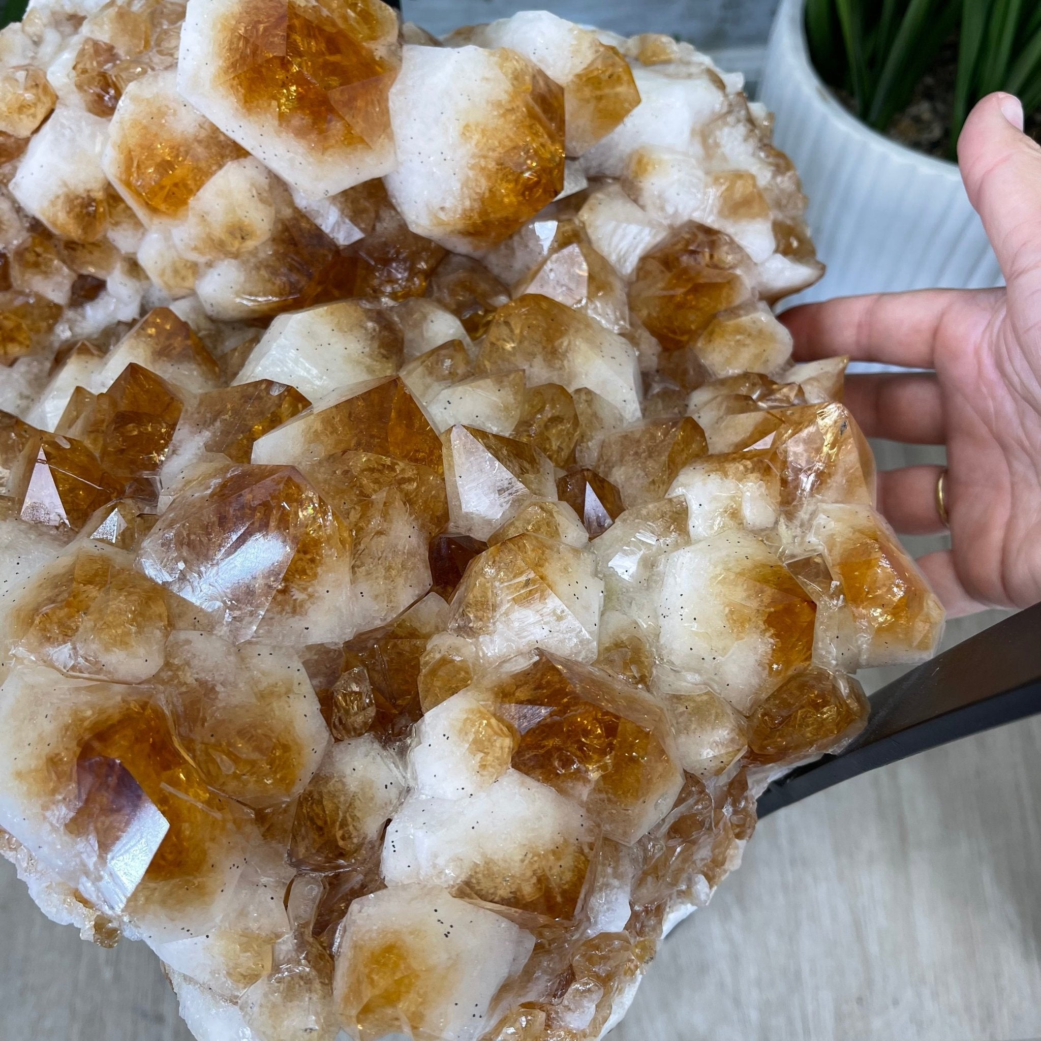 Extra Plus Quality Brazilian Citrine Geode Side Table, 48.5 lbs, 24" tall on a metal base #1392-0010 by Brazil Gems - Brazil GemsBrazil GemsExtra Plus Quality Brazilian Citrine Geode Side Table, 48.5 lbs, 24" tall on a metal base #1392-0010 by Brazil GemsTables: Side1392-0010
