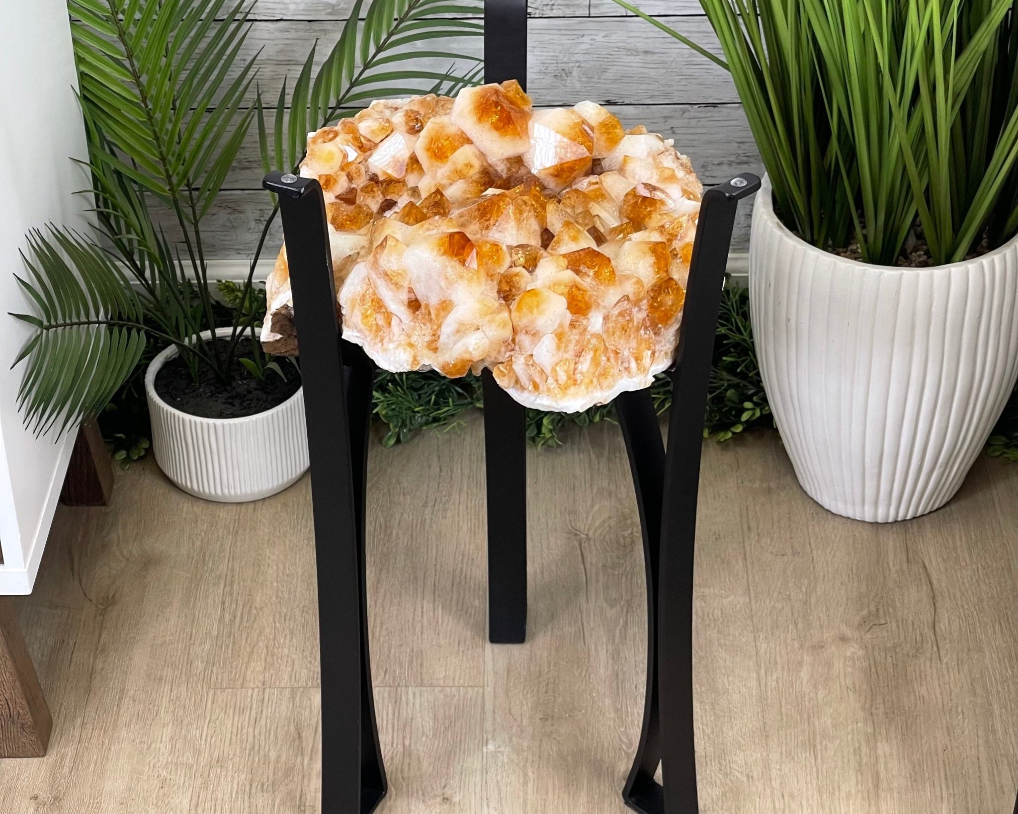 Extra Plus Quality Brazilian Citrine Geode Side Table, 48.5 lbs, 24" tall on a metal base #1392-0010 by Brazil Gems - Brazil GemsBrazil GemsExtra Plus Quality Brazilian Citrine Geode Side Table, 48.5 lbs, 24" tall on a metal base #1392-0010 by Brazil GemsTables: Side1392-0010