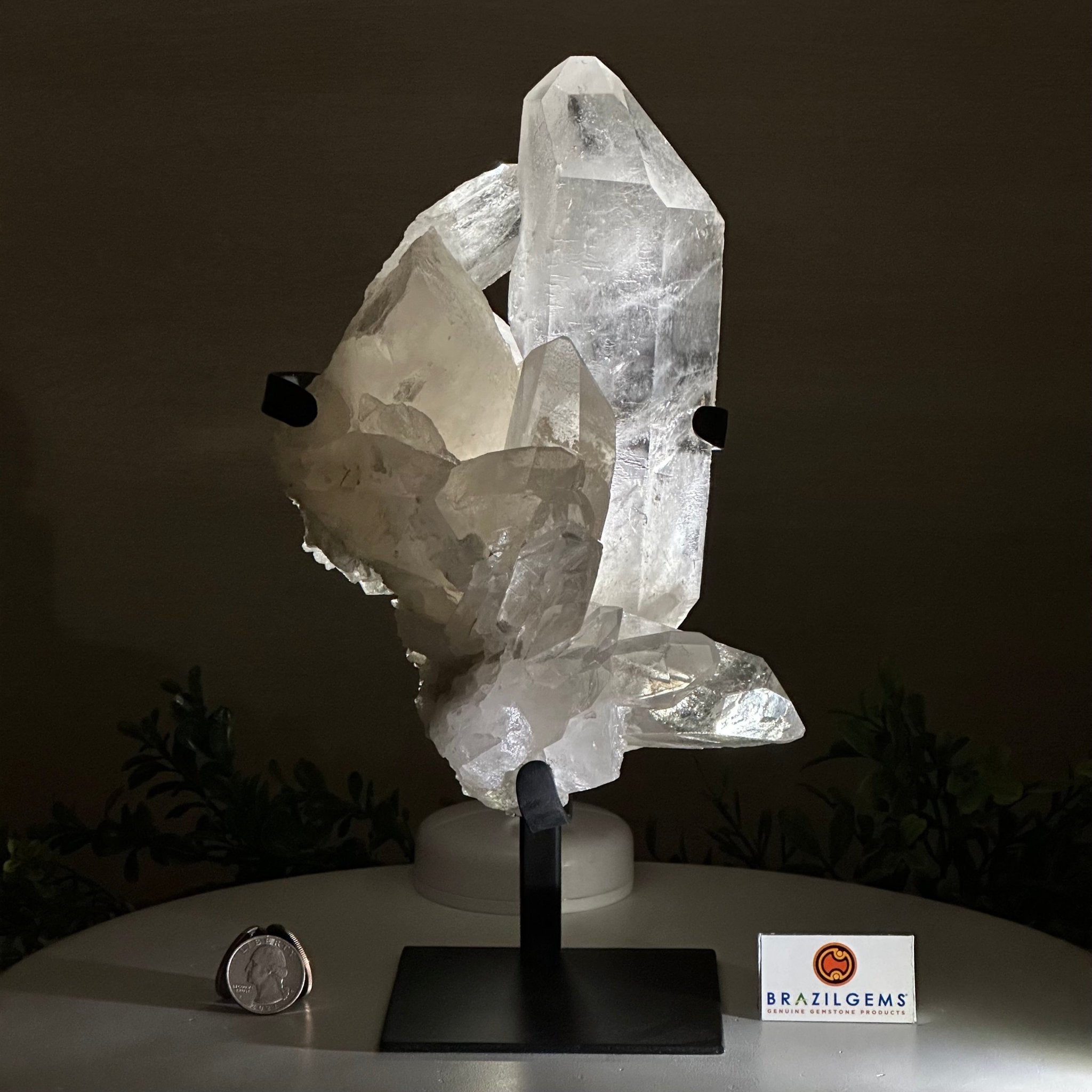 Extra Plus Quality Clear Quartz Point on a Metal Stand, 5.6 lbs & 11.2" Tall 3121CQ - 013 - Brazil GemsBrazil GemsExtra Plus Quality Clear Quartz Point on a Metal Stand, 5.6 lbs & 11.2" Tall 3121CQ - 013Crystal Points3121CQ - 013