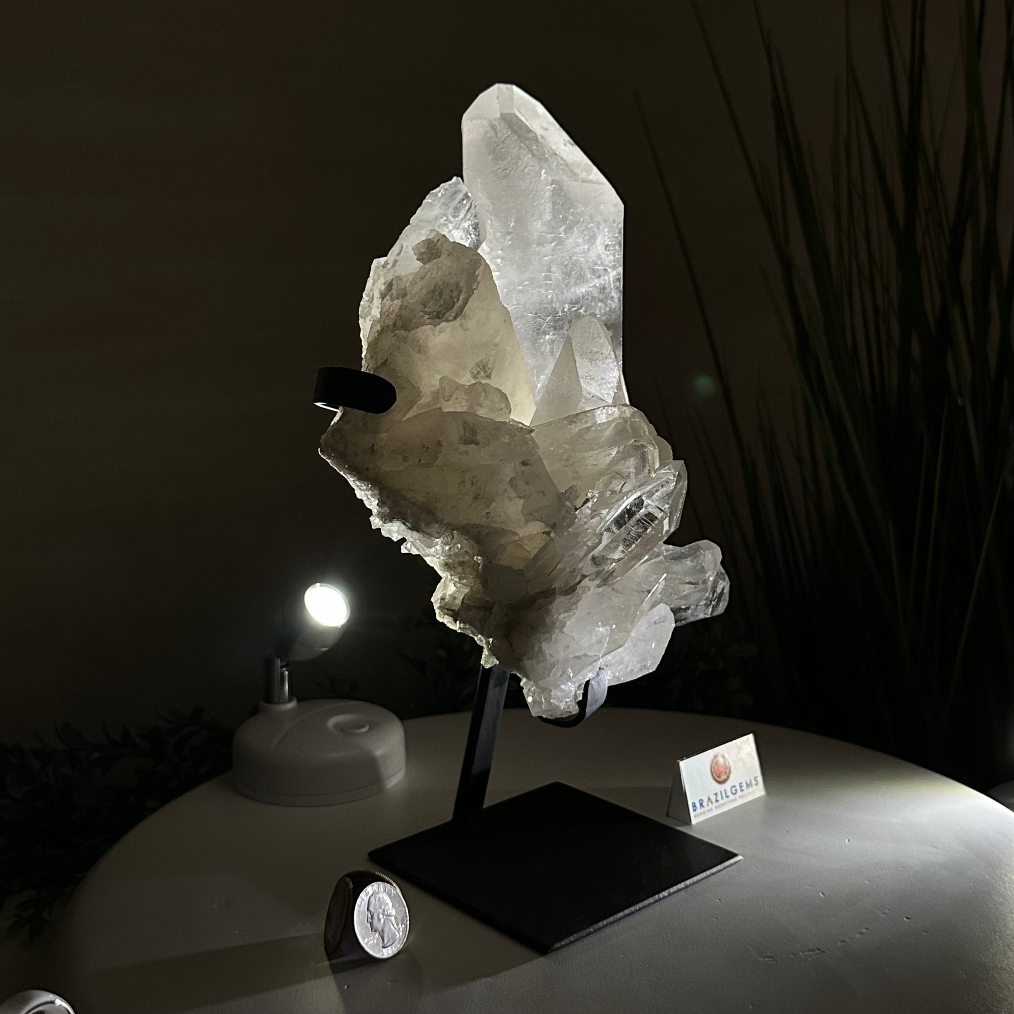 Extra Plus Quality Clear Quartz Point on a Metal Stand, 5.6 lbs & 11.2" Tall 3121CQ - 013 - Brazil GemsBrazil GemsExtra Plus Quality Clear Quartz Point on a Metal Stand, 5.6 lbs & 11.2" Tall 3121CQ - 013Crystal Points3121CQ - 013