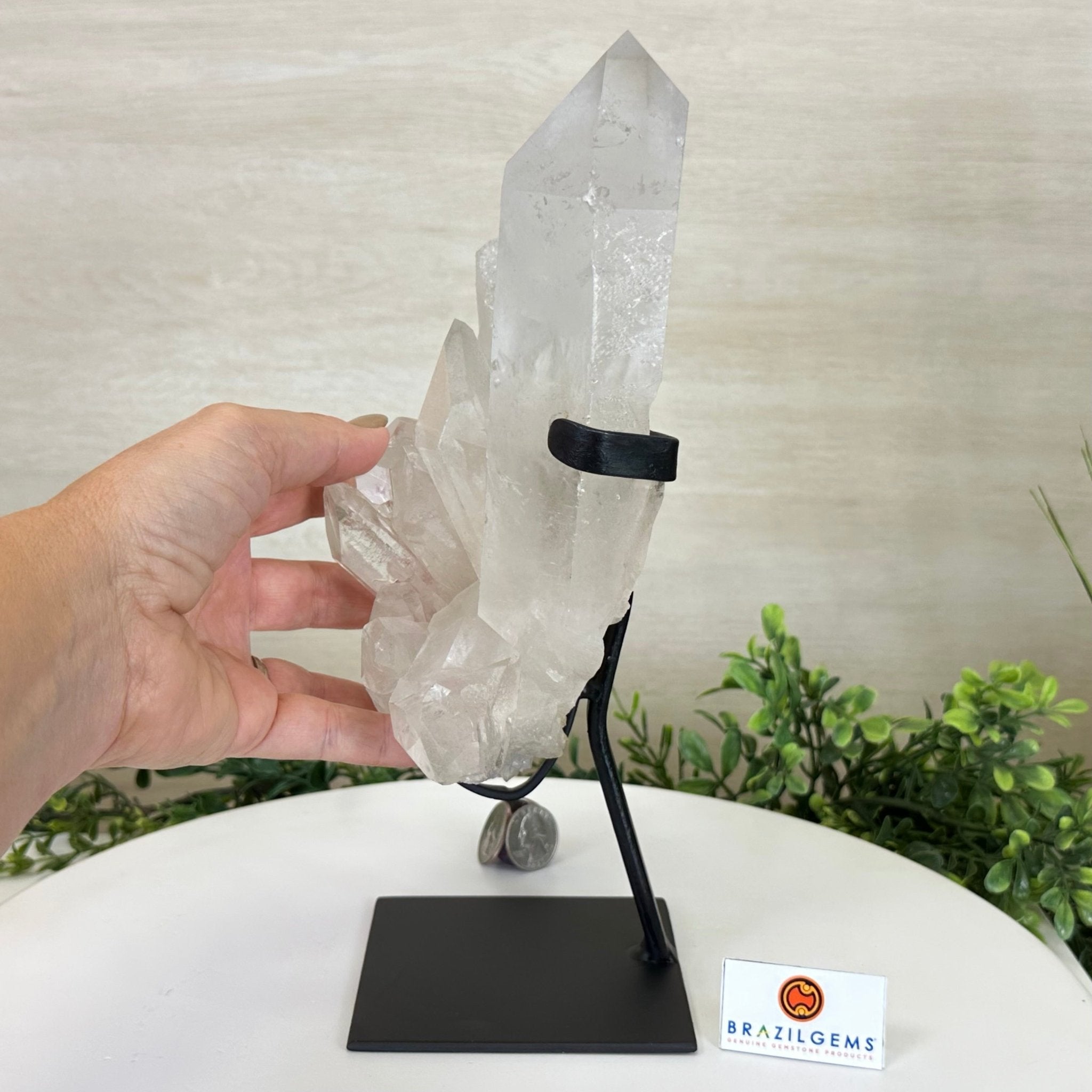 Extra Plus Quality Clear Quartz Point on a Metal Stand, 5.6 lbs & 11.2" Tall 3121CQ - 013 - Brazil GemsBrazil GemsExtra Plus Quality Clear Quartz Point on a Metal Stand, 5.6 lbs & 11.2" Tall 3121CQ - 013Crystal Points3121CQ - 013