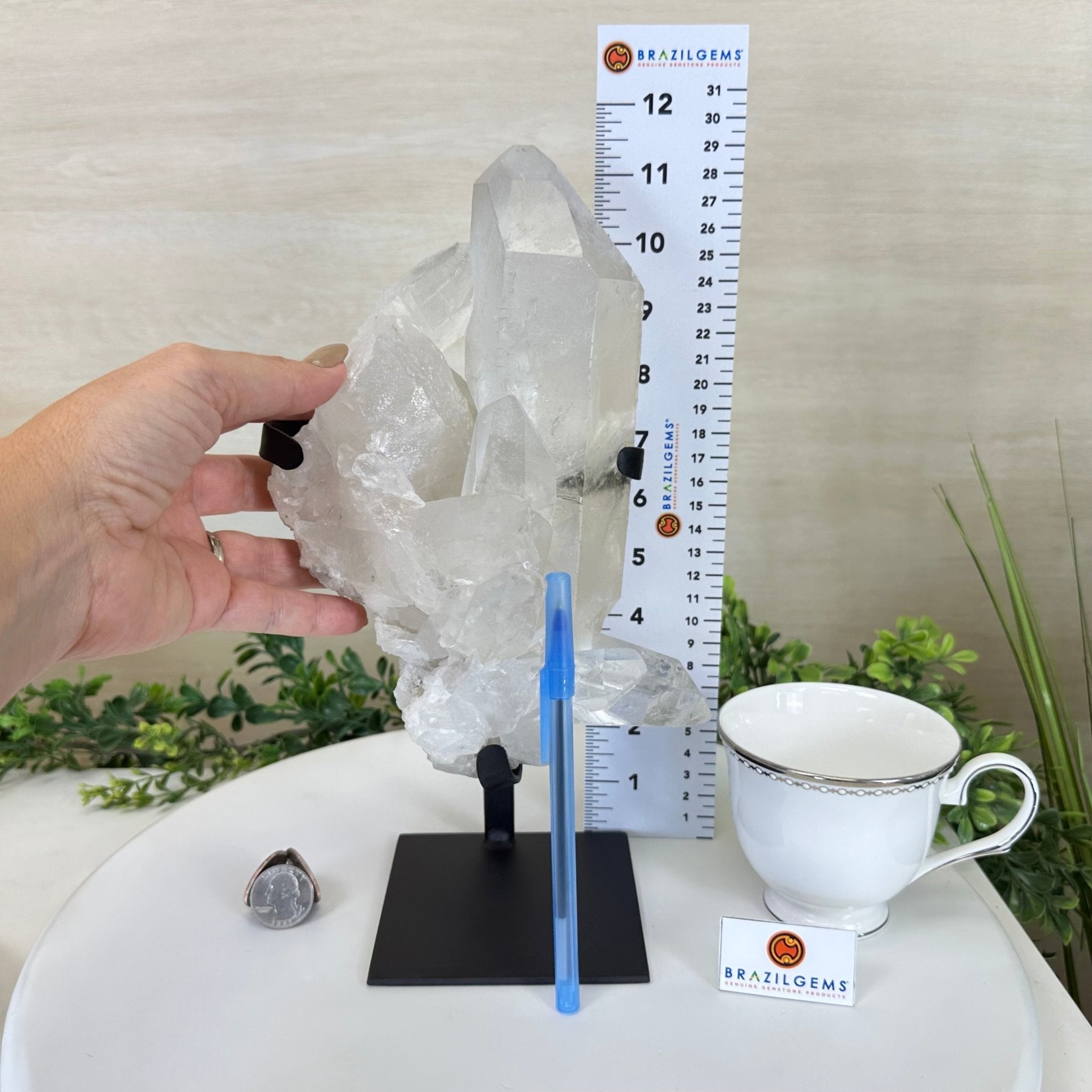 Extra Plus Quality Clear Quartz Point on a Metal Stand, 5.6 lbs & 11.2" Tall 3121CQ - 013 - Brazil GemsBrazil GemsExtra Plus Quality Clear Quartz Point on a Metal Stand, 5.6 lbs & 11.2" Tall 3121CQ - 013Crystal Points3121CQ - 013