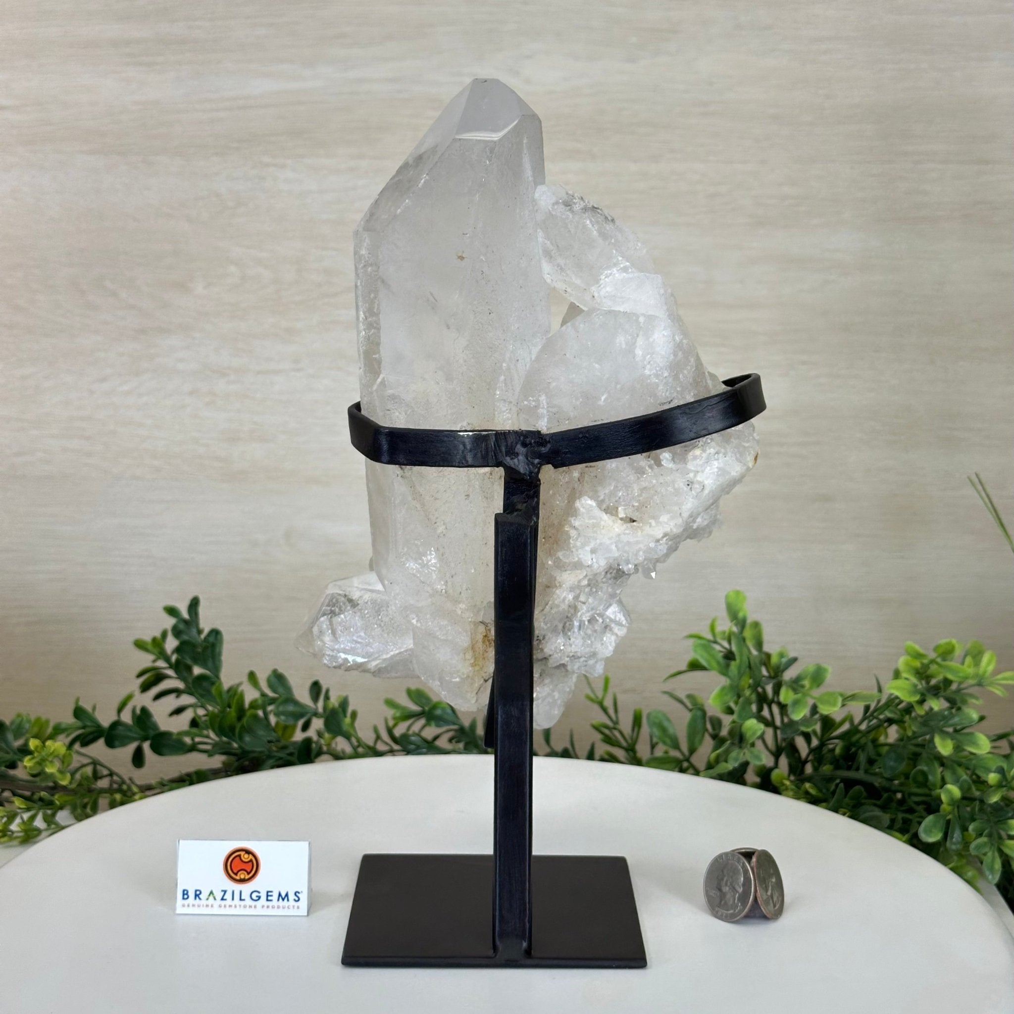 Extra Plus Quality Clear Quartz Point on a Metal Stand, 5.6 lbs & 11.2" Tall 3121CQ - 013 - Brazil GemsBrazil GemsExtra Plus Quality Clear Quartz Point on a Metal Stand, 5.6 lbs & 11.2" Tall 3121CQ - 013Crystal Points3121CQ - 013